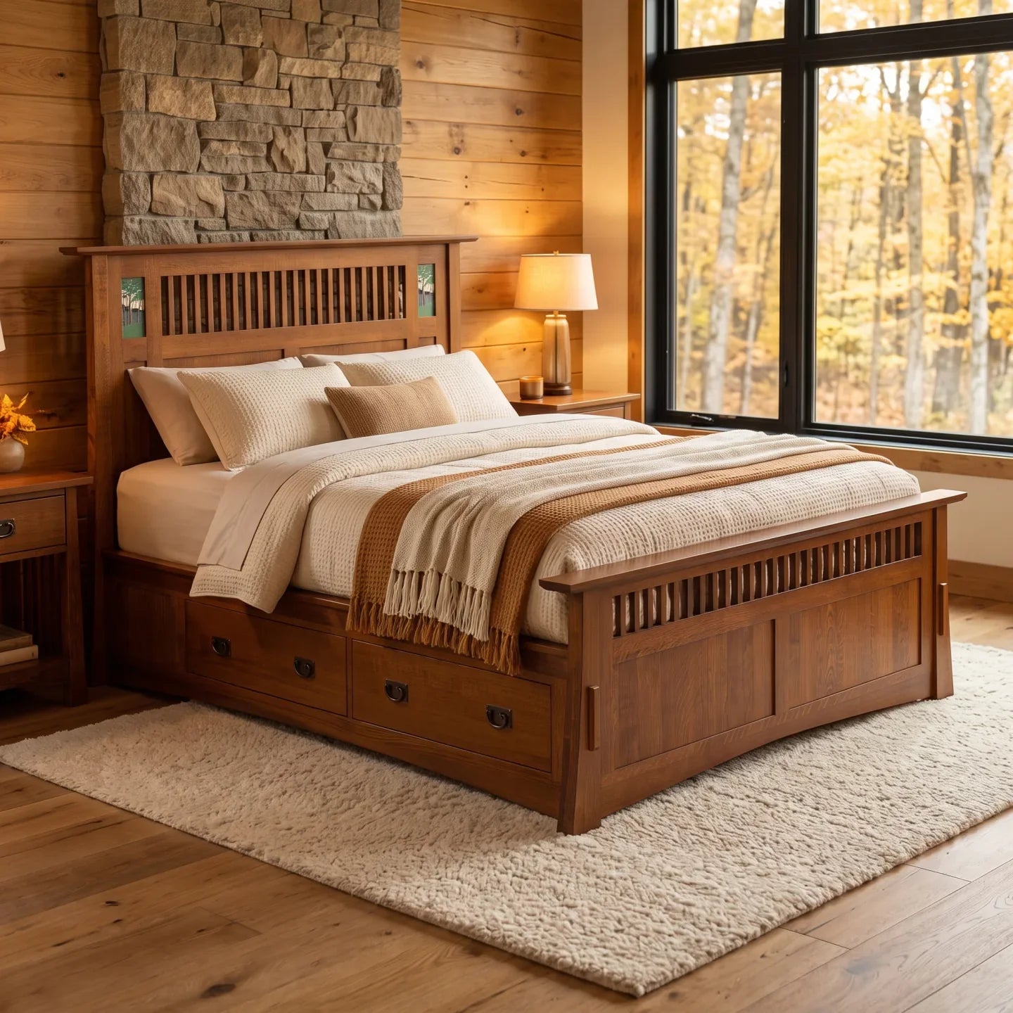 Queen Mosaic Platform Bungalow Bed Frame - Antique Brown