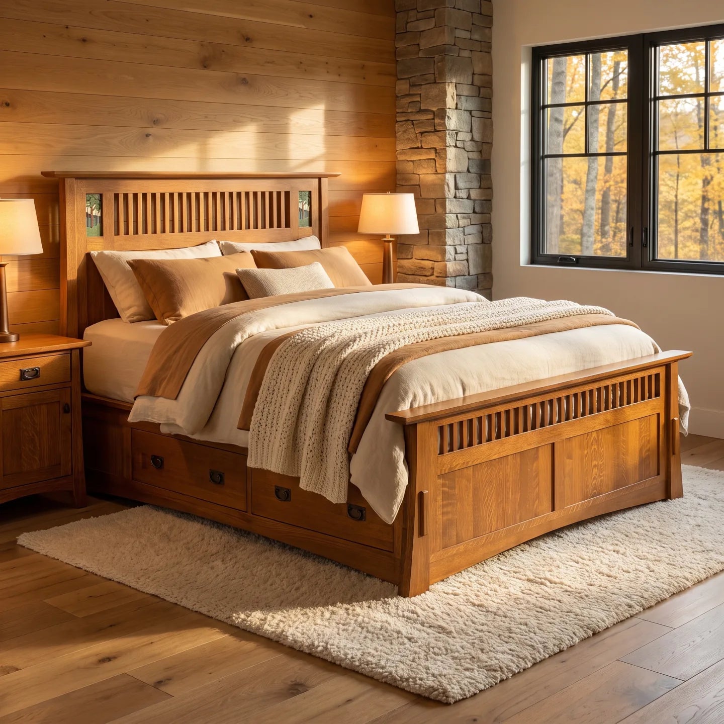 Queen Mosaic Platform Bungalow Bed Frame - Country