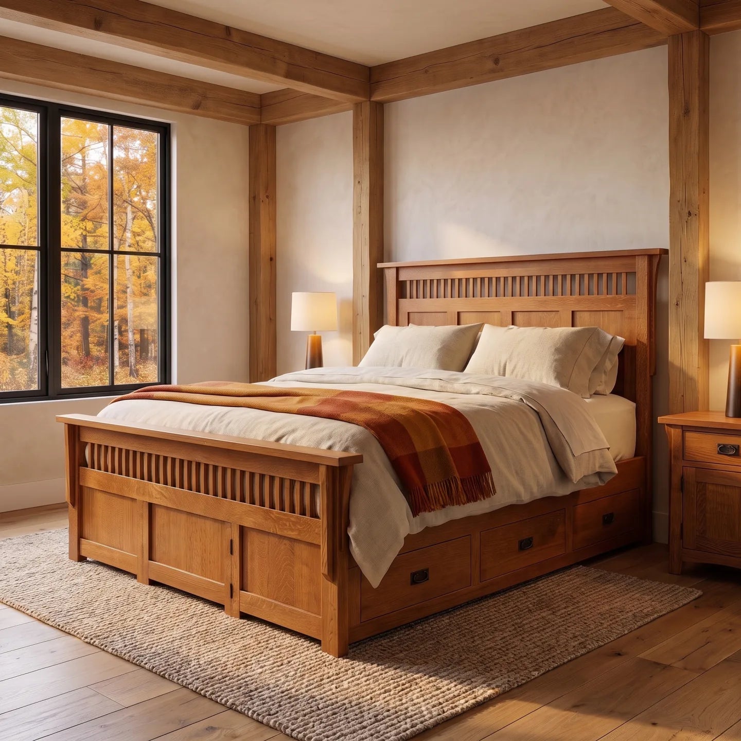 Panel Spindle Platform Bed Frame - Antique Brown