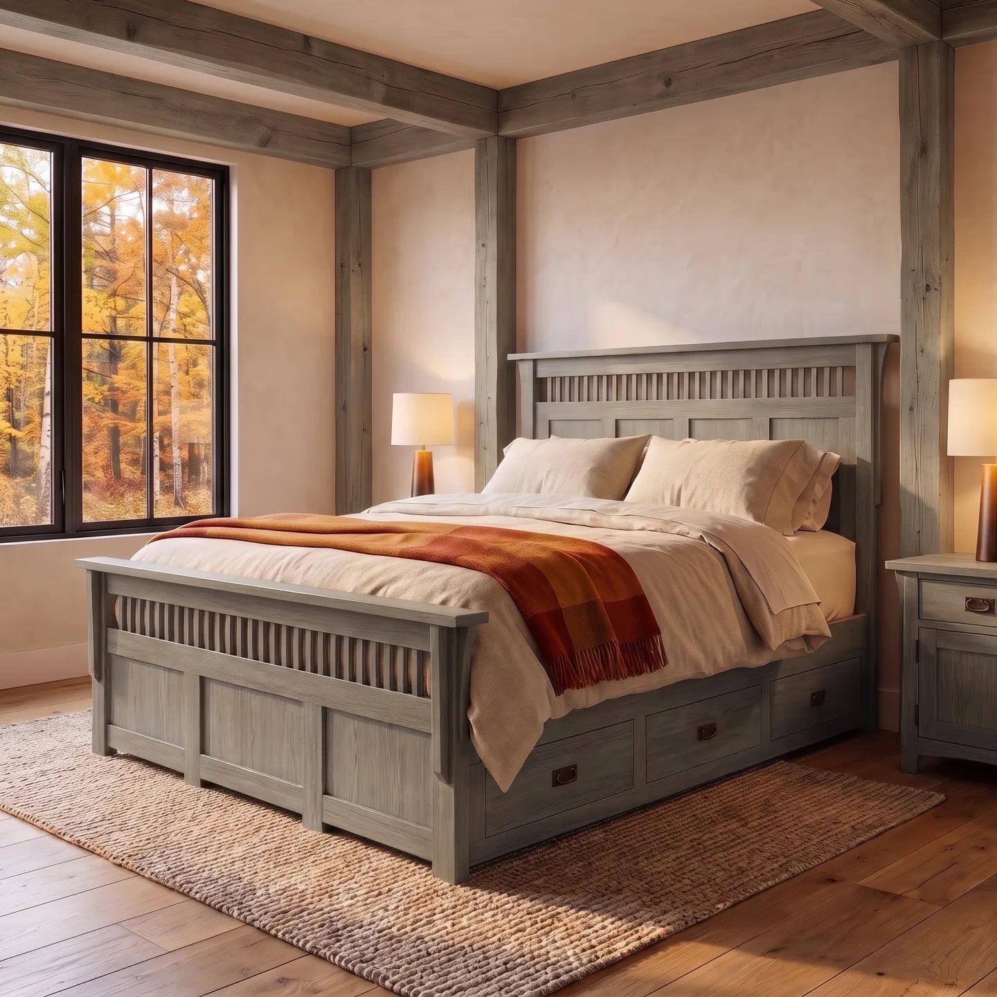 Panel Spindle Platform Bed Frame - Stone Gray