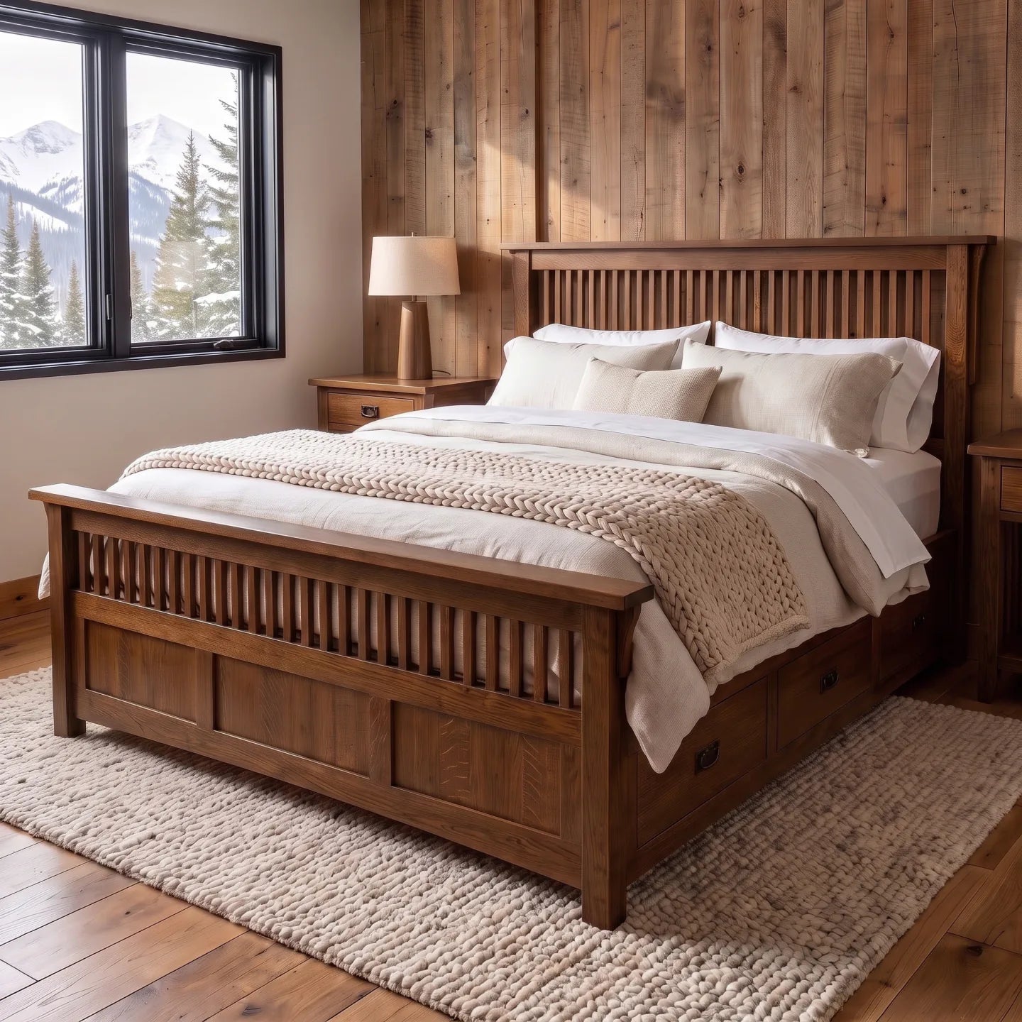 Spindle Platform Bed Frame - Walnut