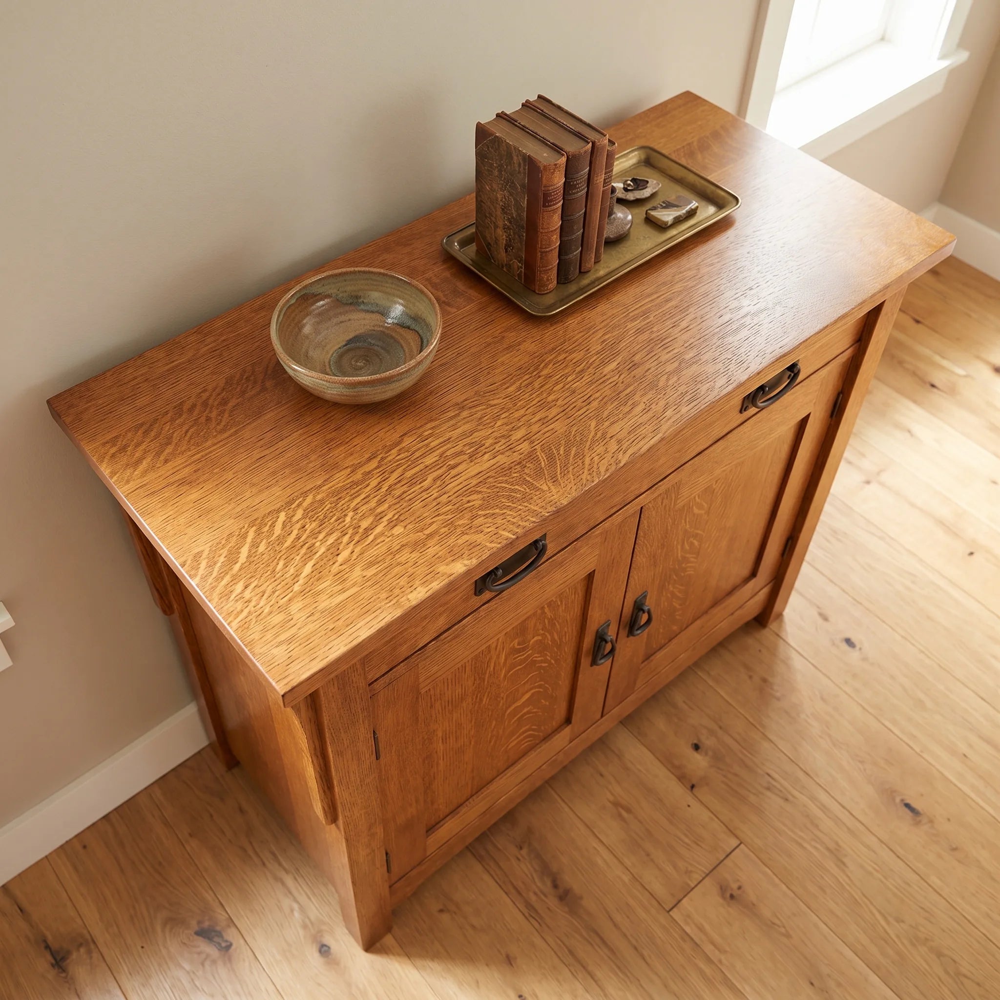 Mission 2-Door Console - Solid Oak — top-down view