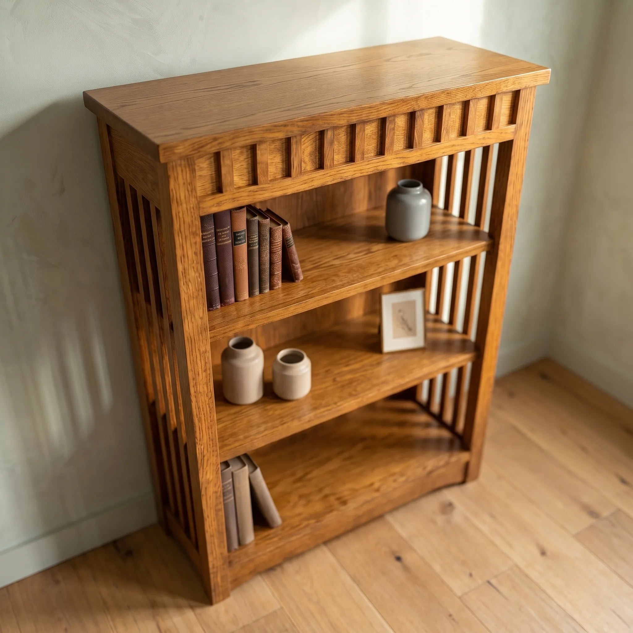 38" Bookcase - Solid Oak — detail view