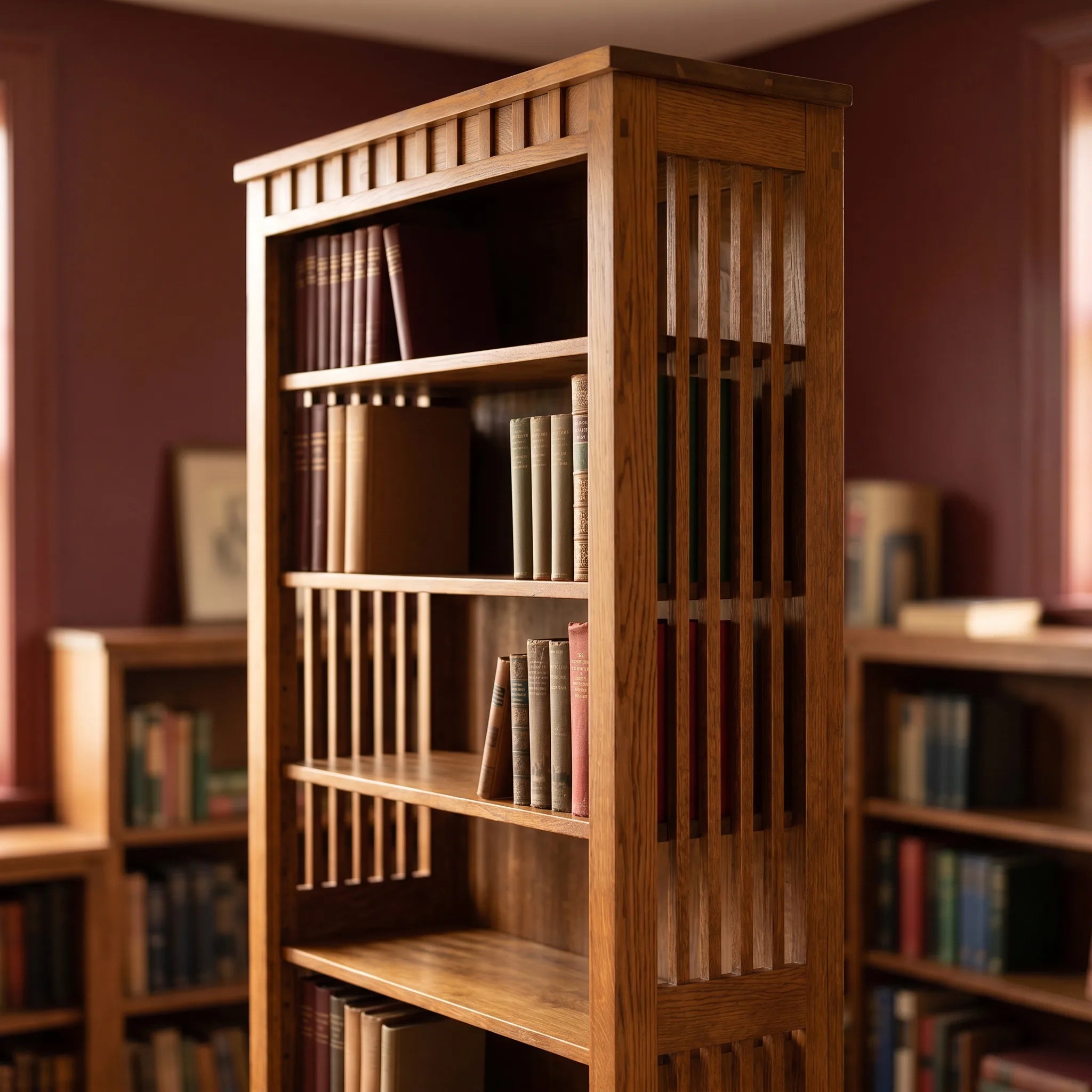 84" Bookcase - Solid Oak — detail view