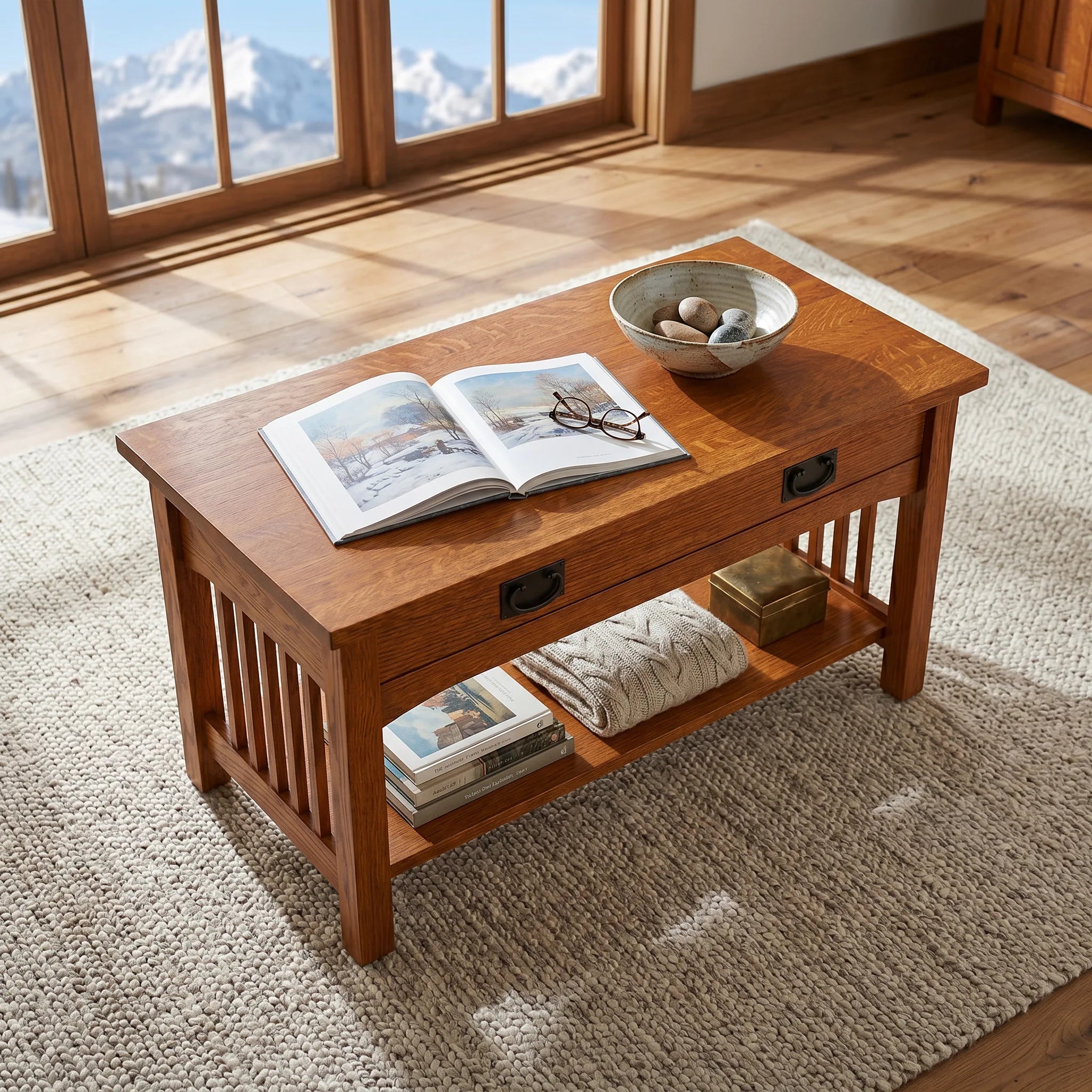 Mission Spacesaver Coffee Table - Antique Brown — top-down view