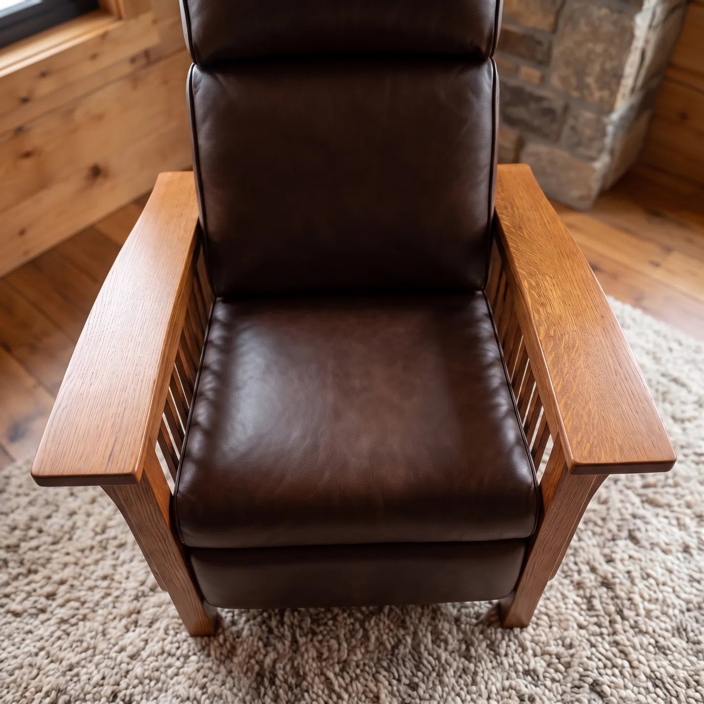 Mission Spindle Recliner - Solid Oak