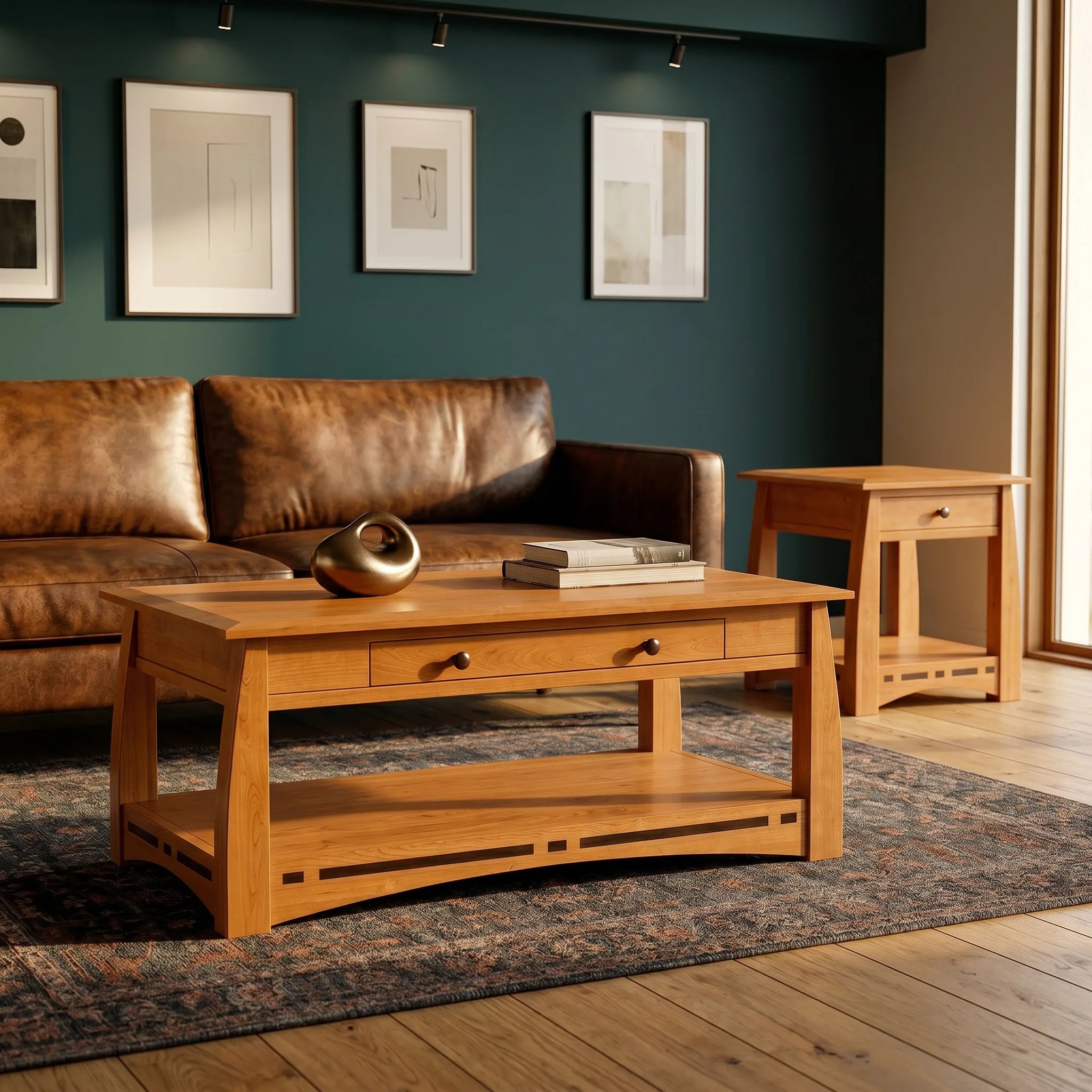 African Inlay Coffee Table - Nutmeg — shown with the matching collection