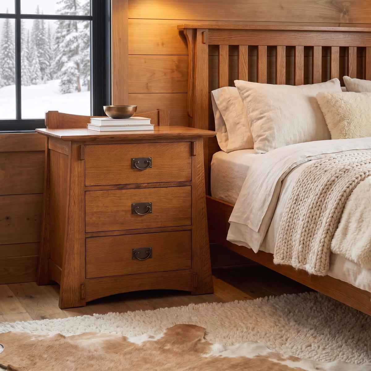 Bungalow 3-Drawer Nightstand - Antique Brown