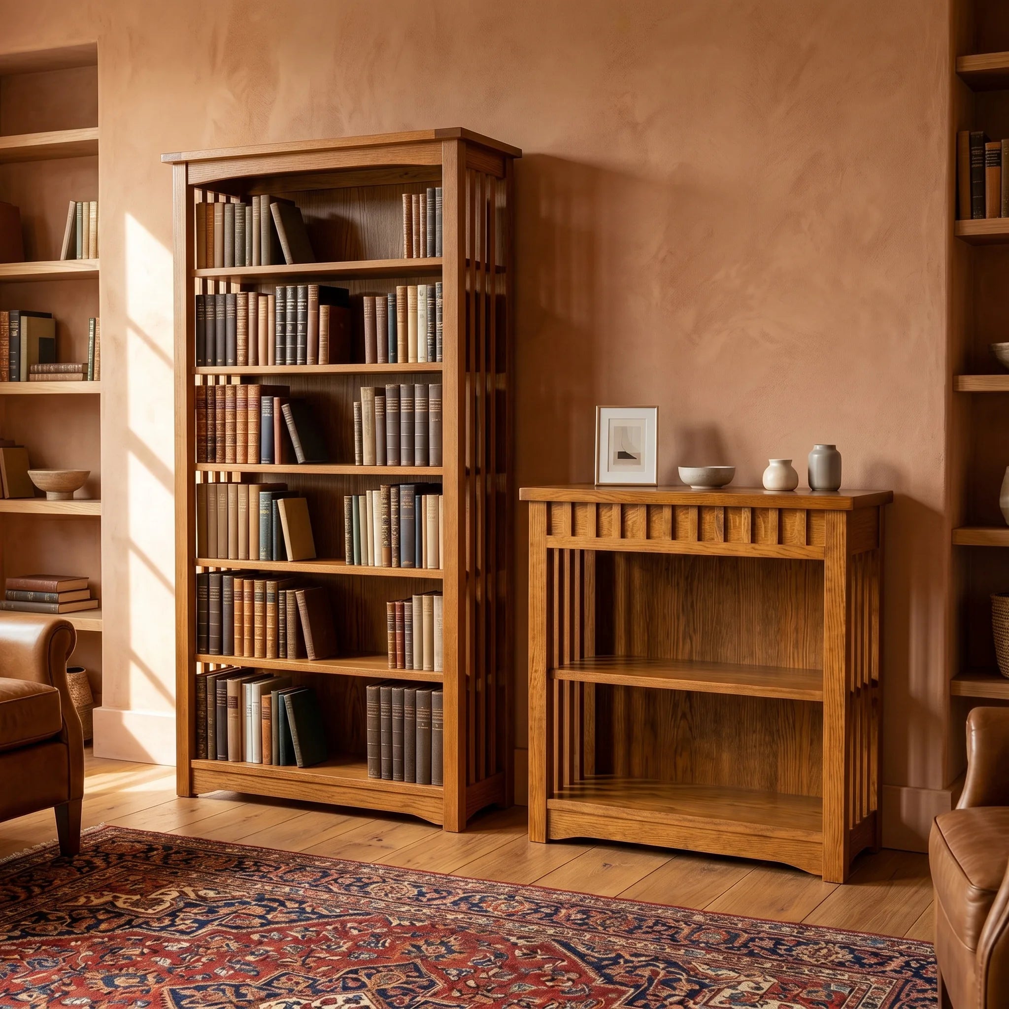 30" Bookcase - Solid Oak — shown with the matching collection