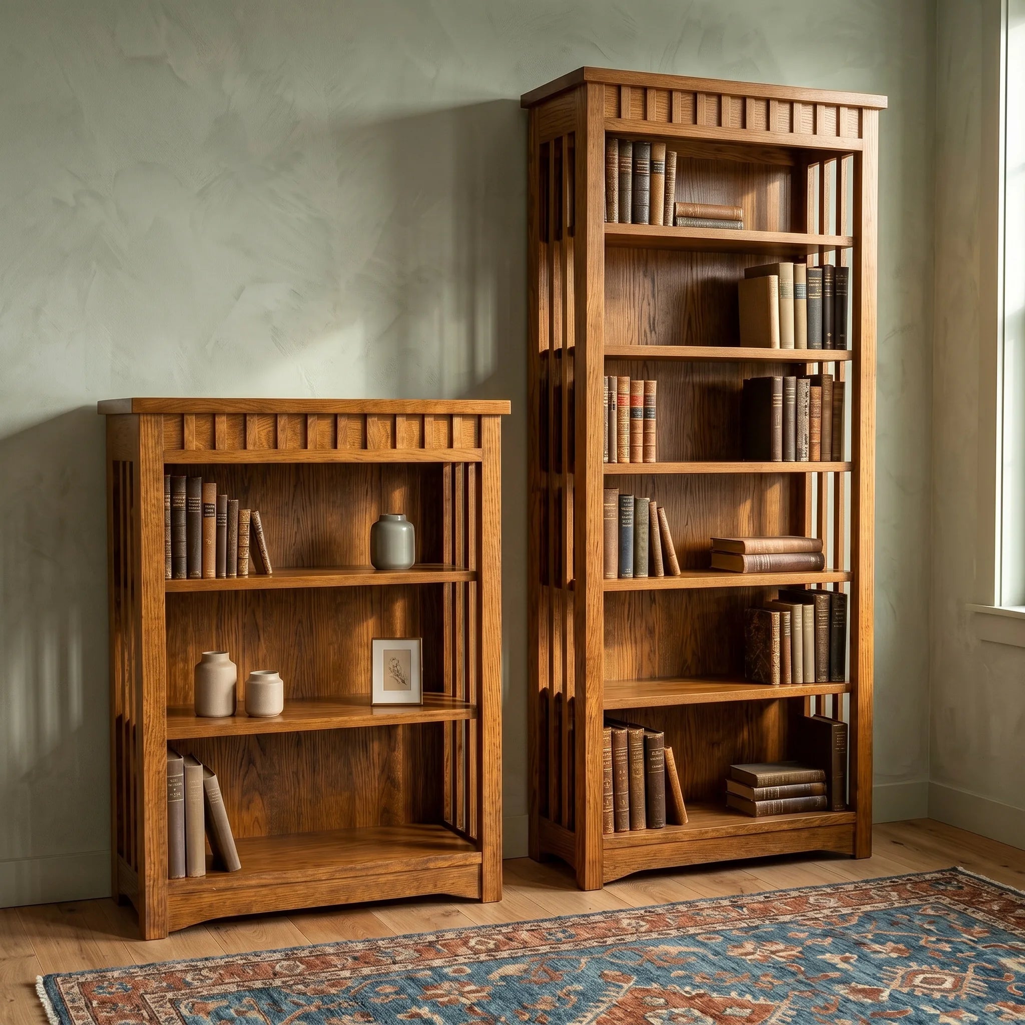 38" Bookcase - Solid Oak — shown with the matching collection