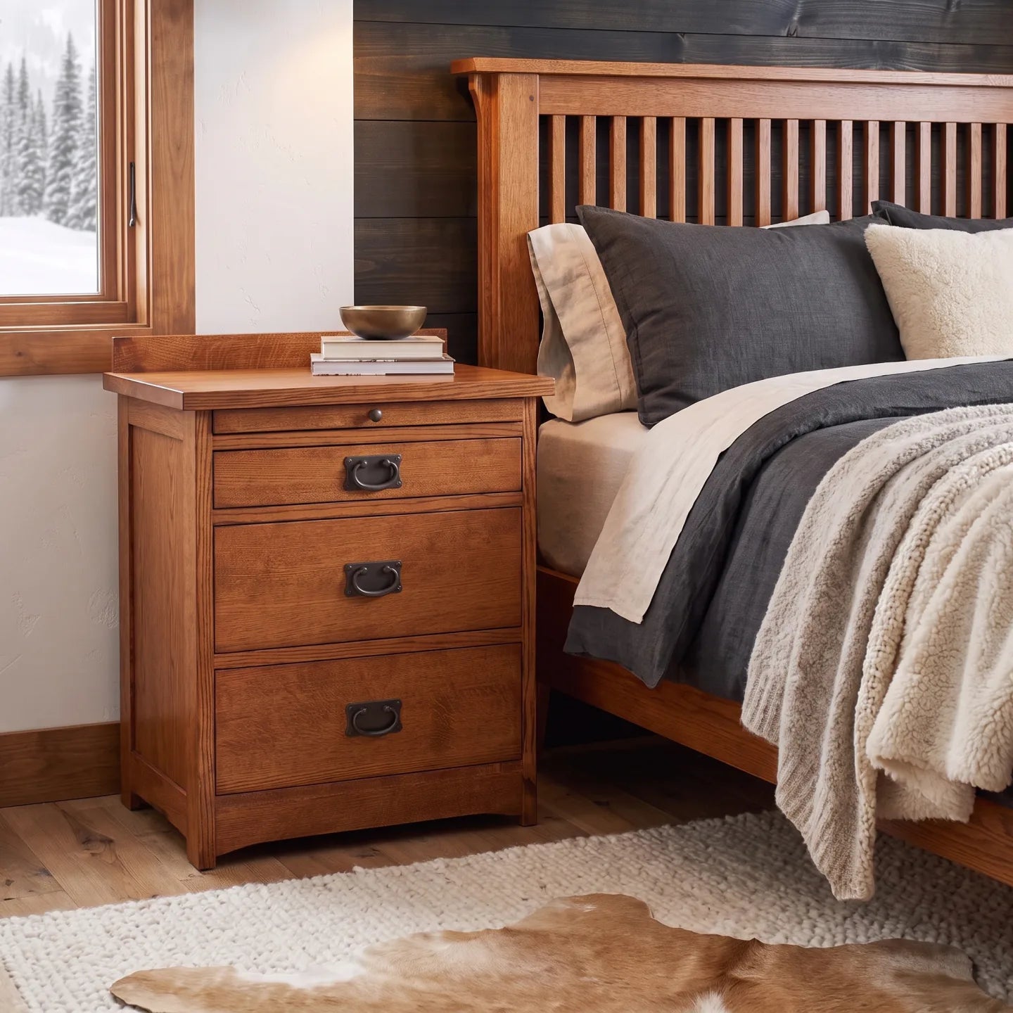 Mission 3-Drawer Tray Nightstand - Antique Brown