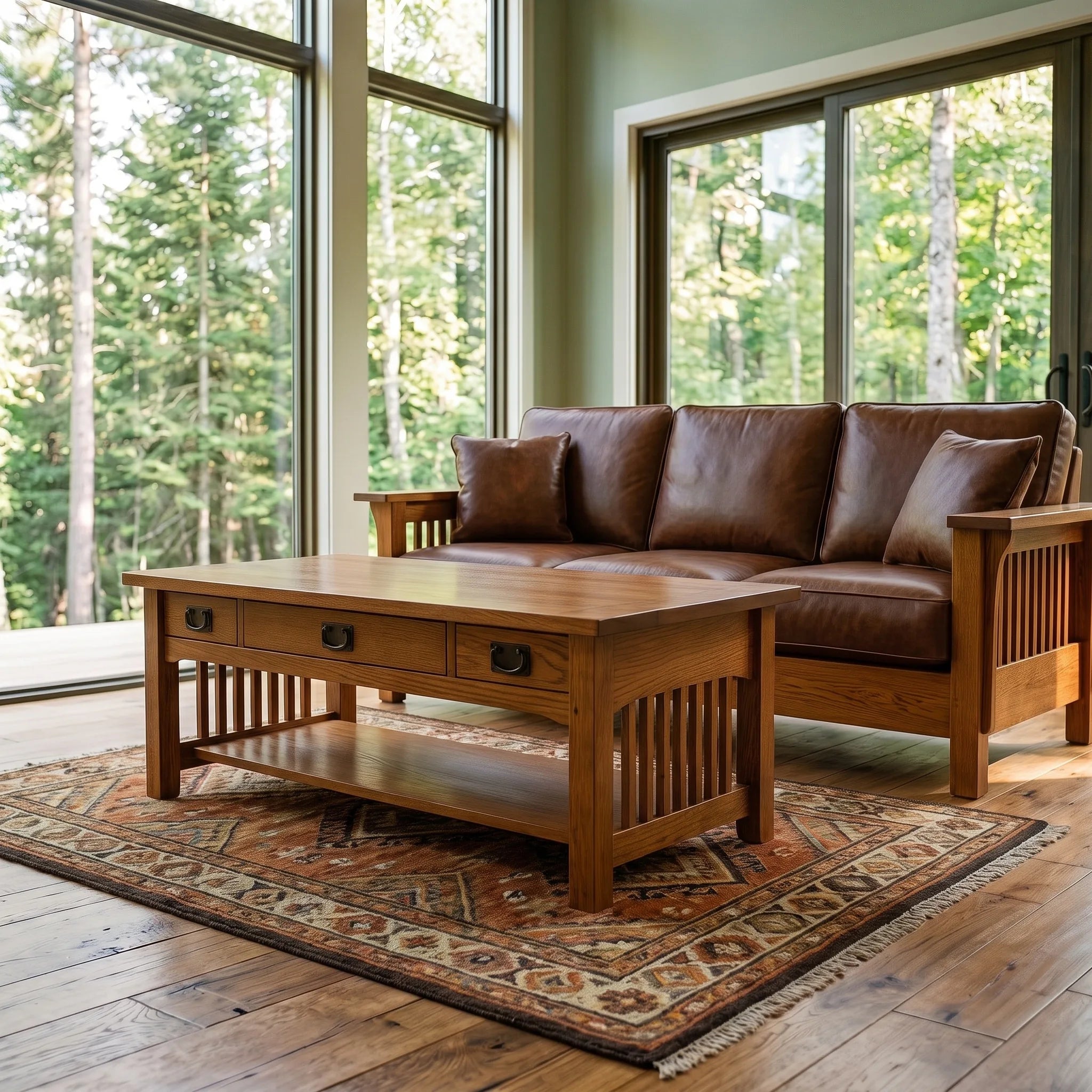 Mission Lift-Top Coffee Table - Antique Brown — shown with the matching collection