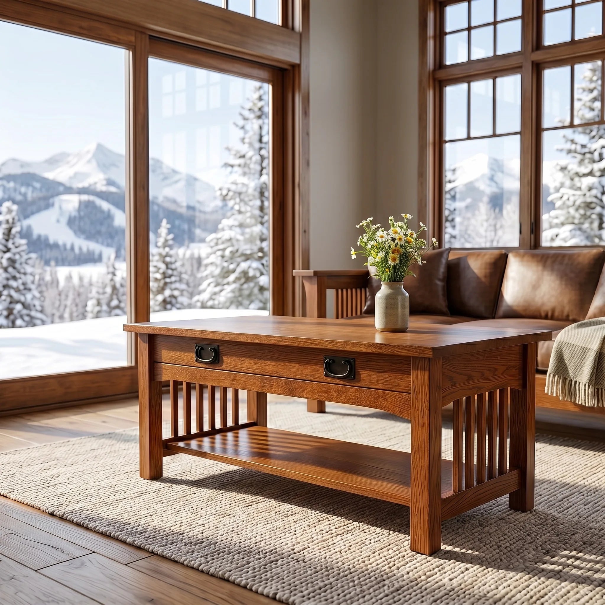 Mission Spacesaver Coffee Table - Antique Brown — shown with the matching collection