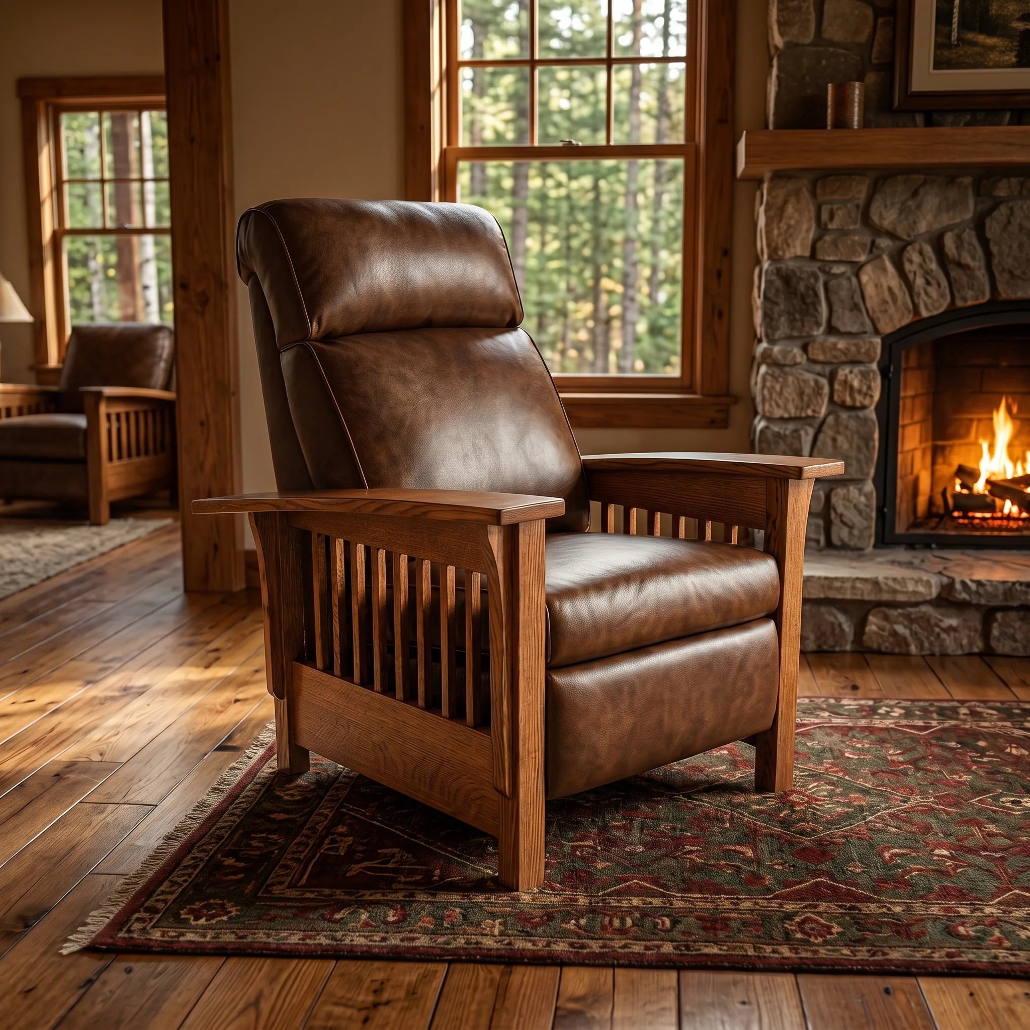Mission Spindle Recliner - Solid Oak — shown with the matching collection