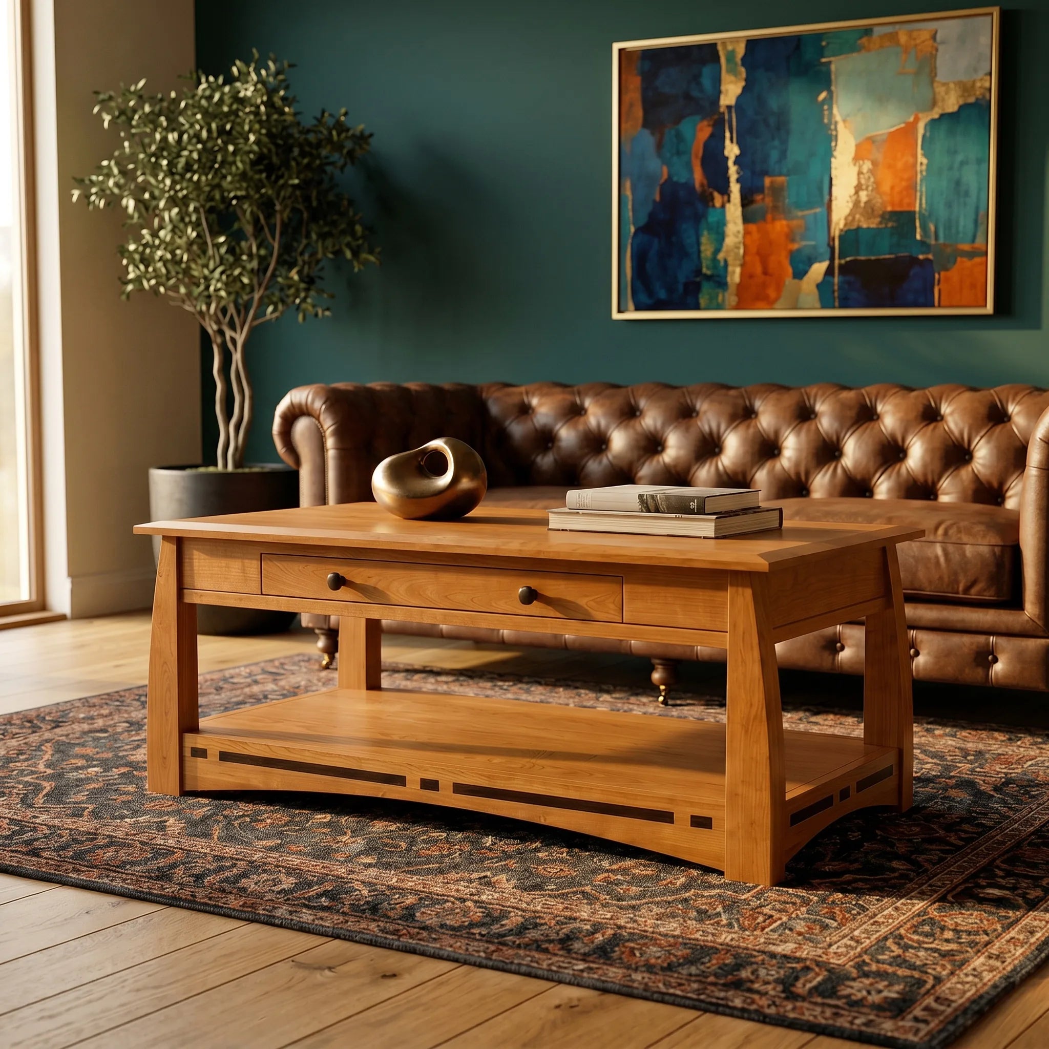 African Inlay Coffee Table - Nutmeg — styled in a room setting