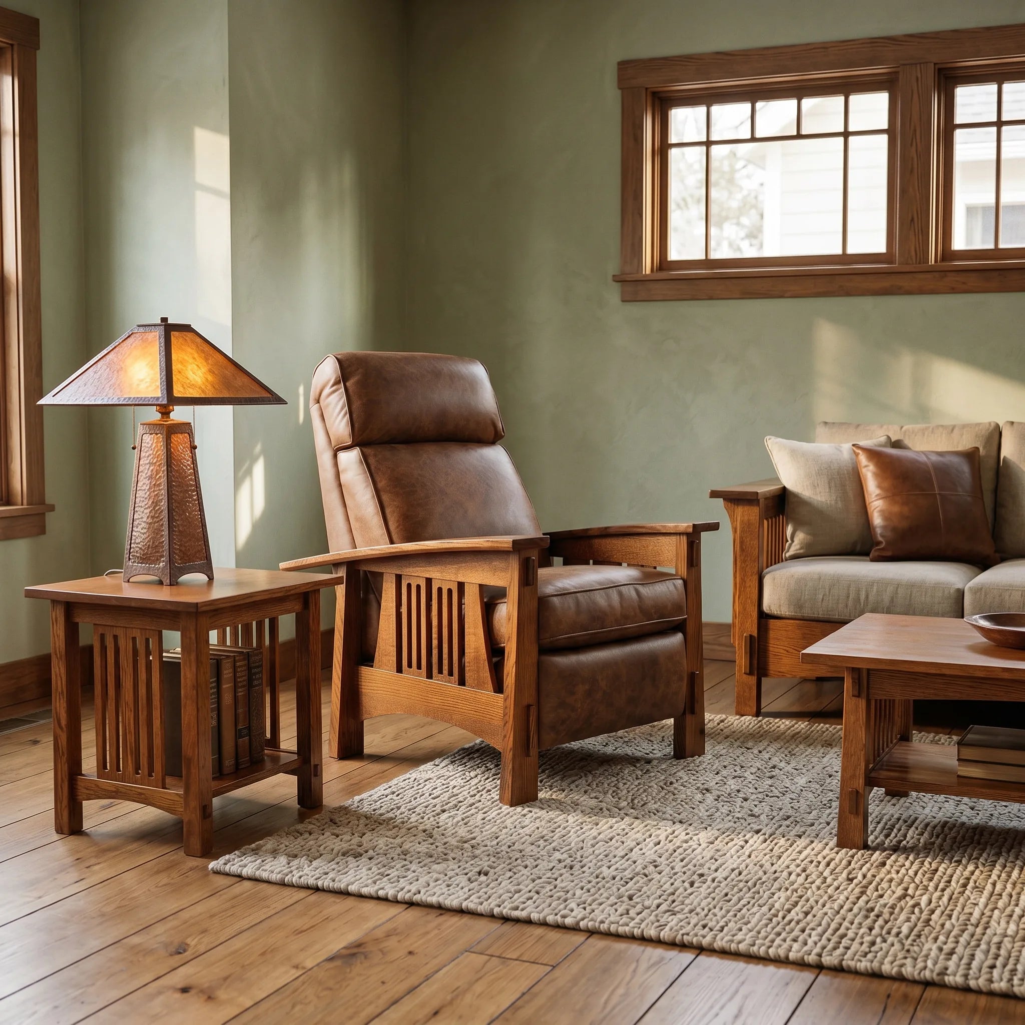 Bungalow Solid Oak Recliner — styled in a room setting