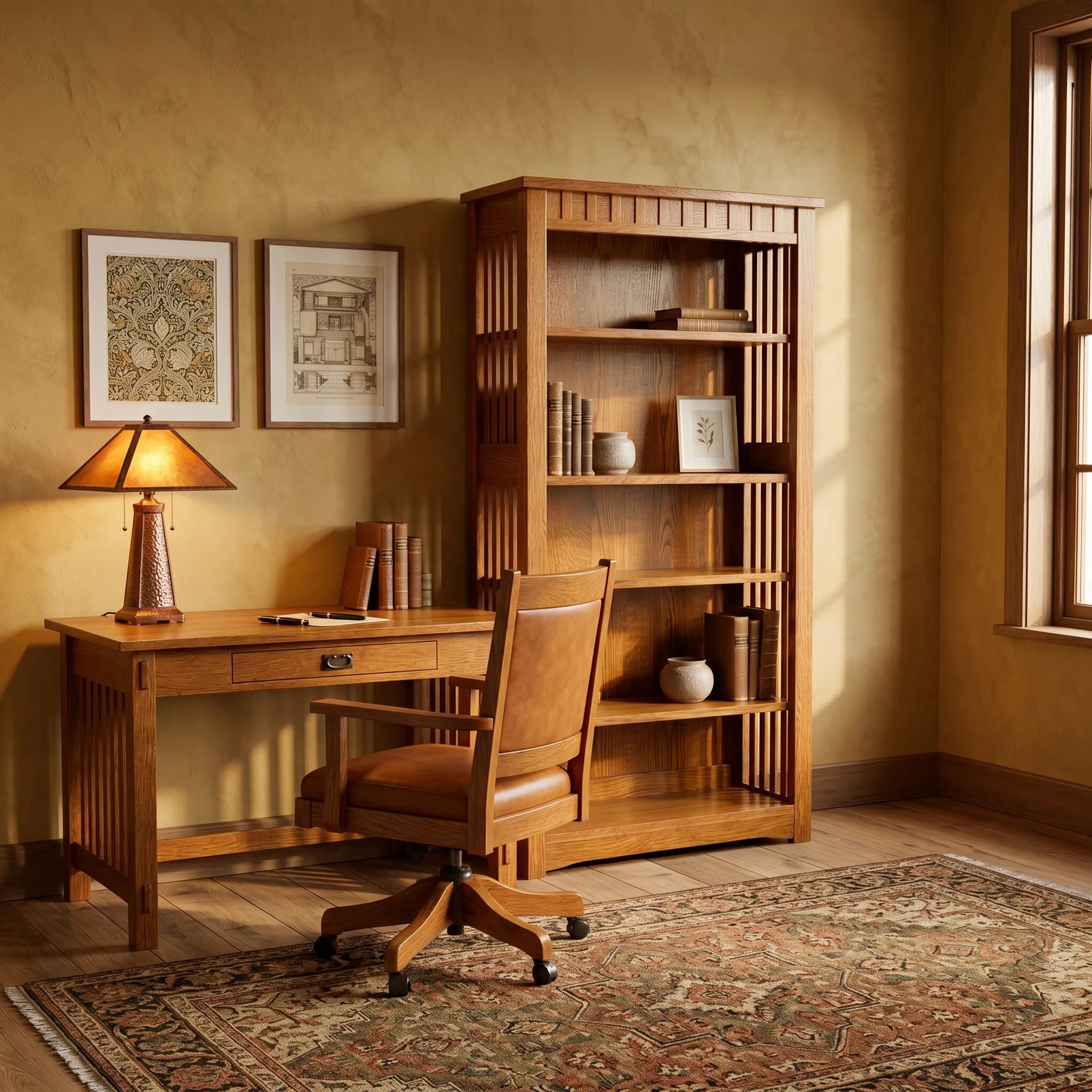 60" Bookcase - Solid Oak — styled in a room setting