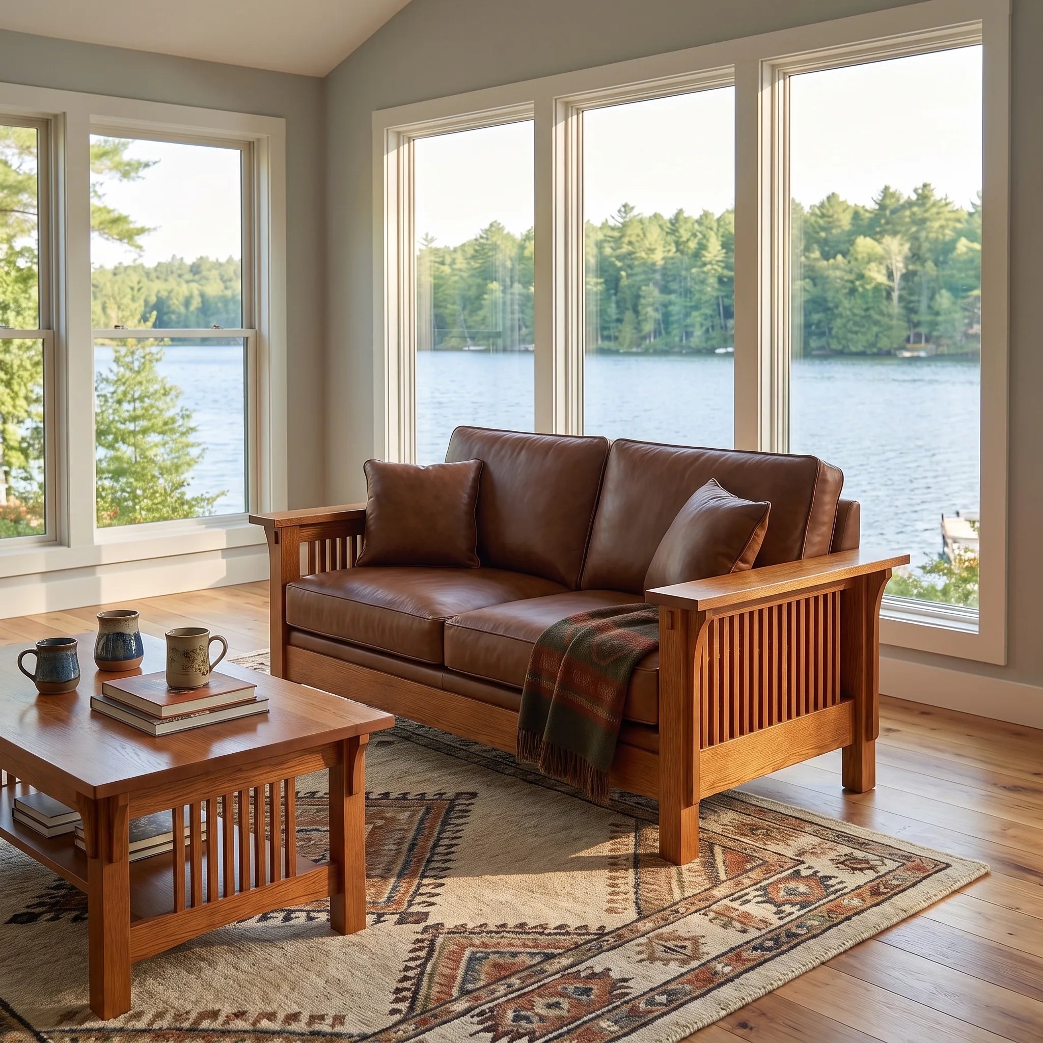 Loveseat - Solid Oak — styled in a room setting
