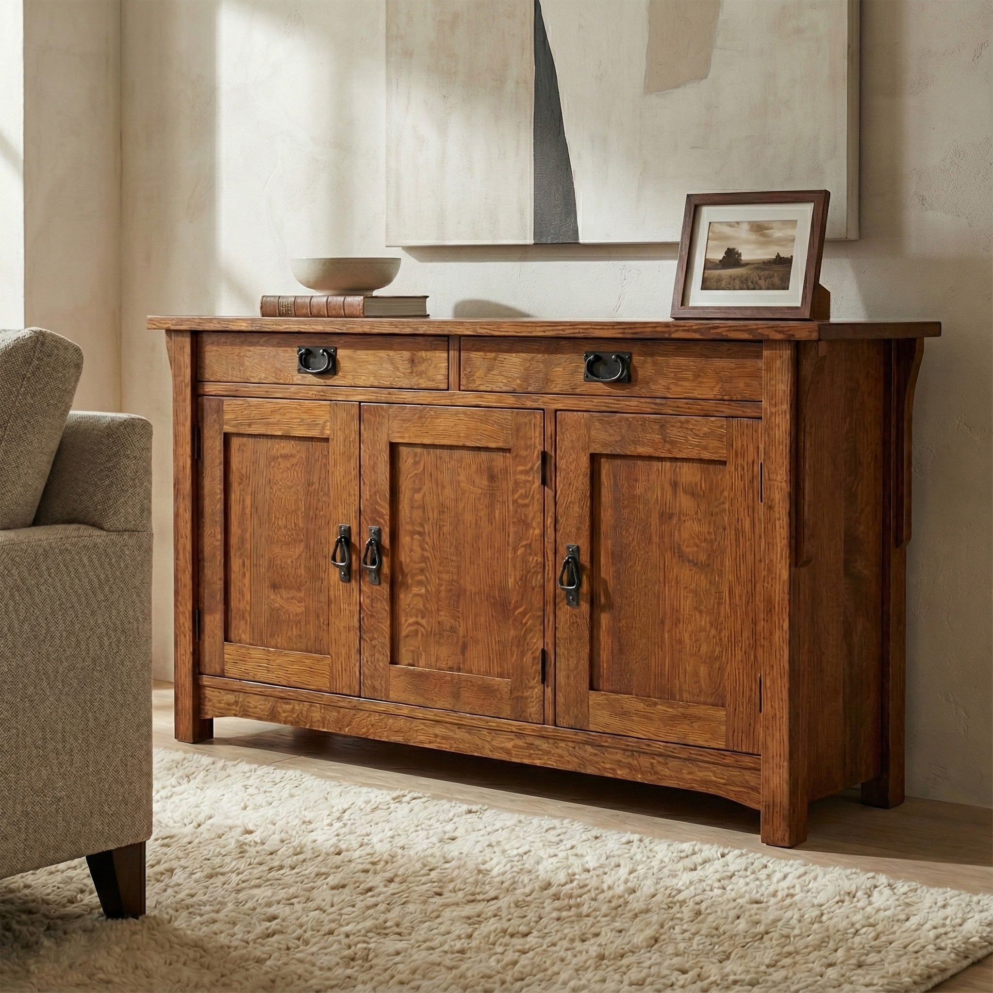 3-Door Console - Solid Oak