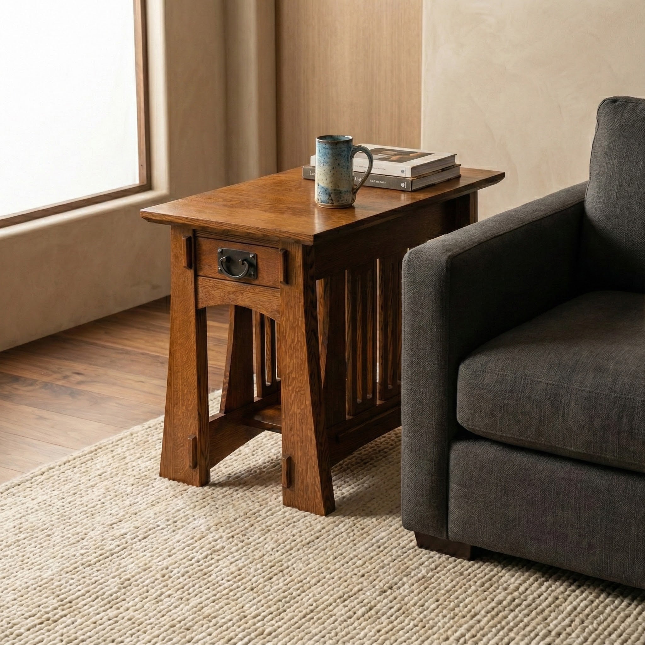 Narrow End Table - Solid Oak