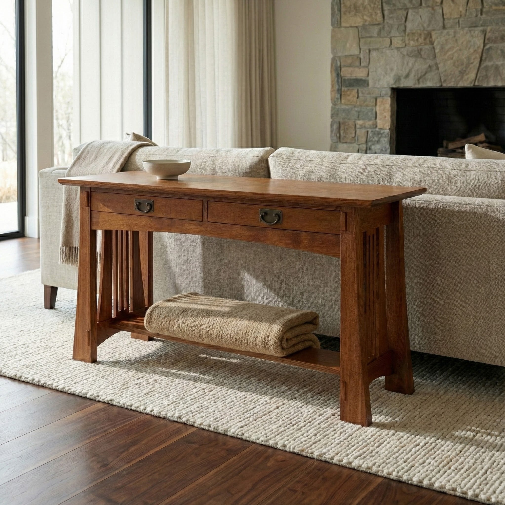 Curve-Leg Sofa Table - Solid Oak
