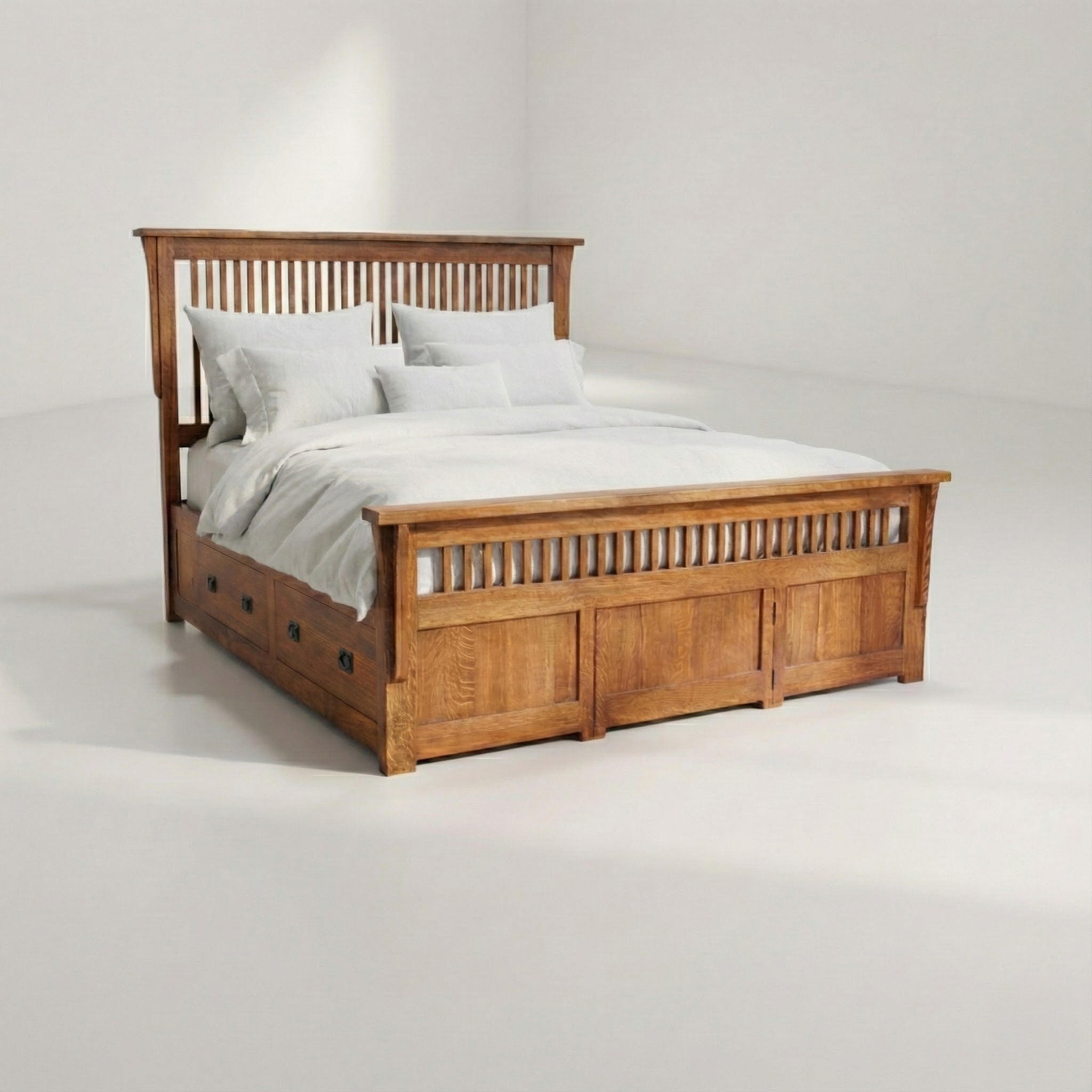 Queen Spindle Platform Bed Frame - Solid Oak