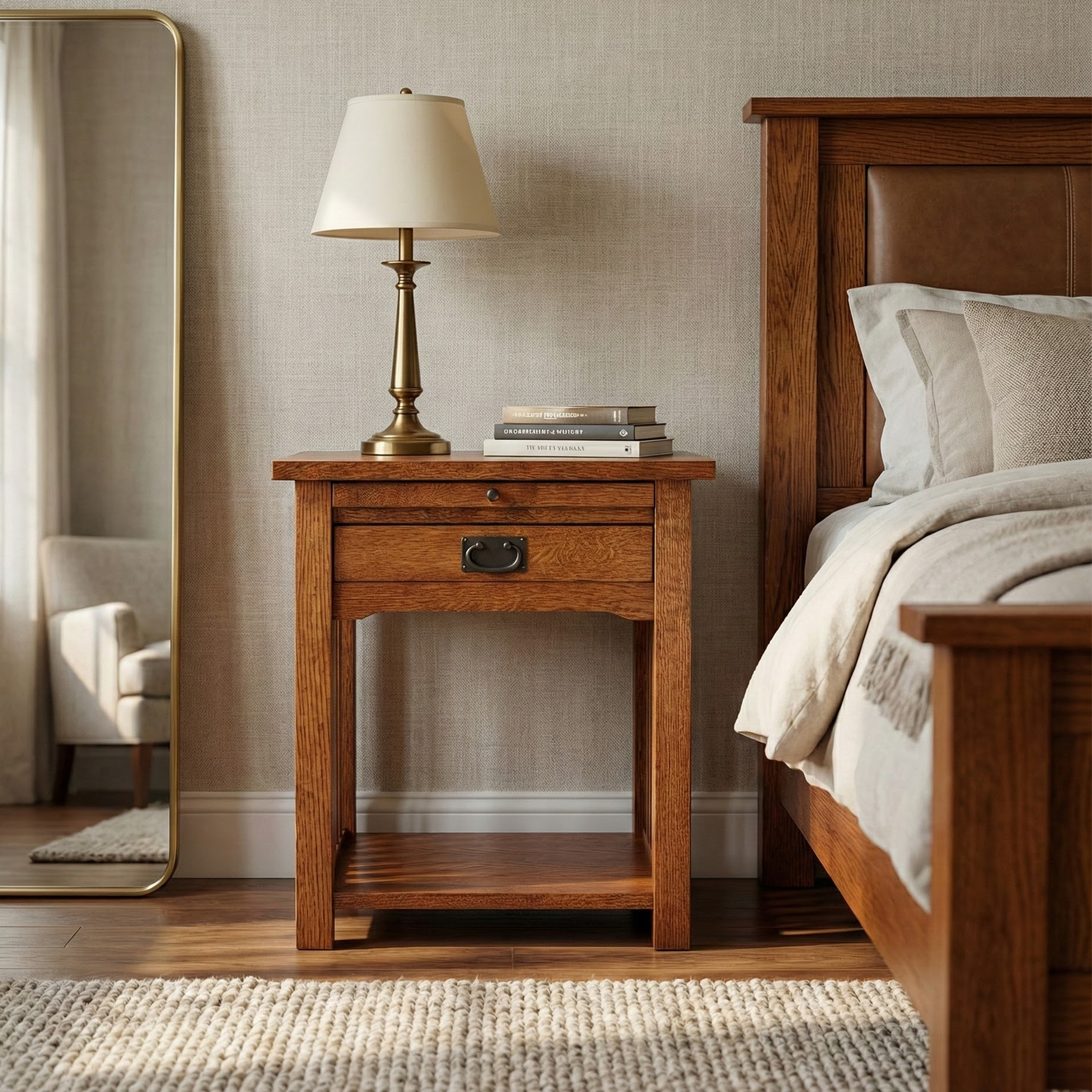 Mission 1-Drawer Tray Nightstand - Solid Oak _ 3101nightstand