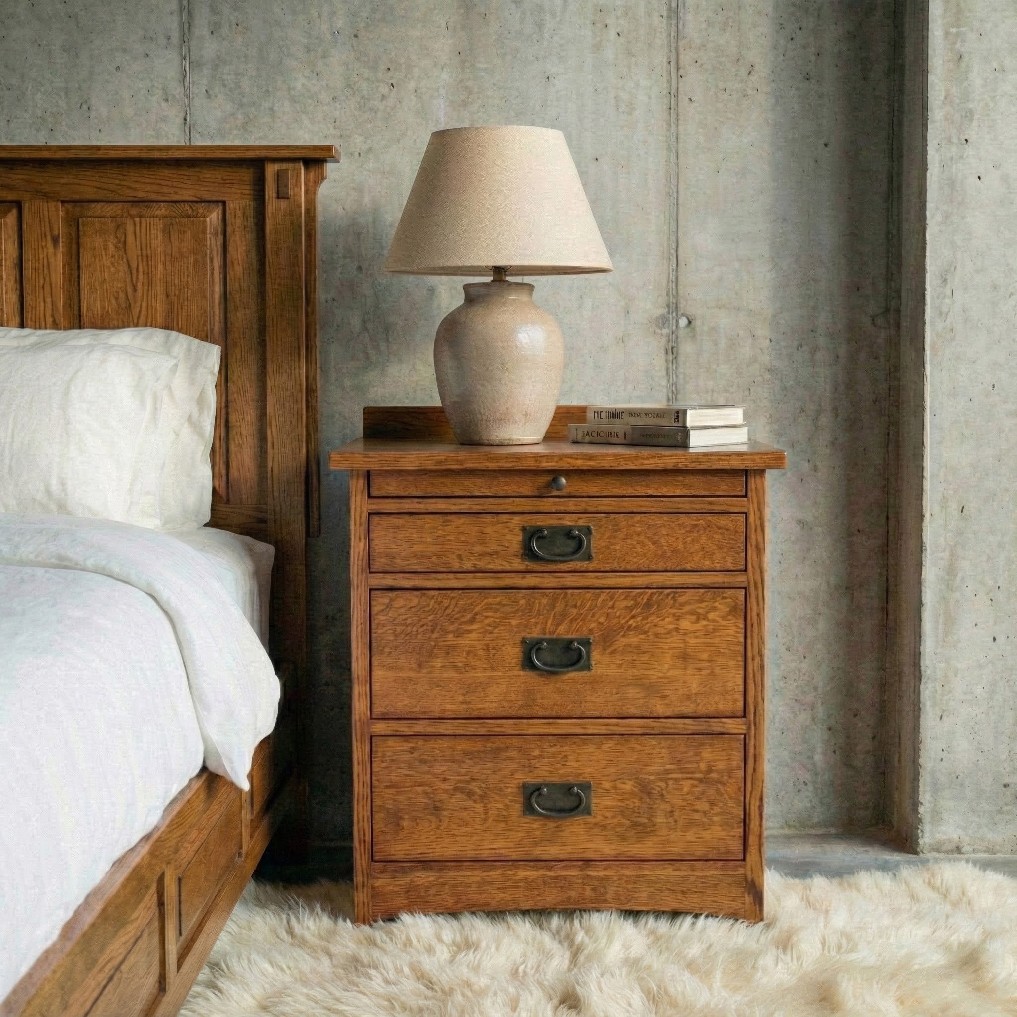 3-Drawer Tray Night Stand - Solid Oak