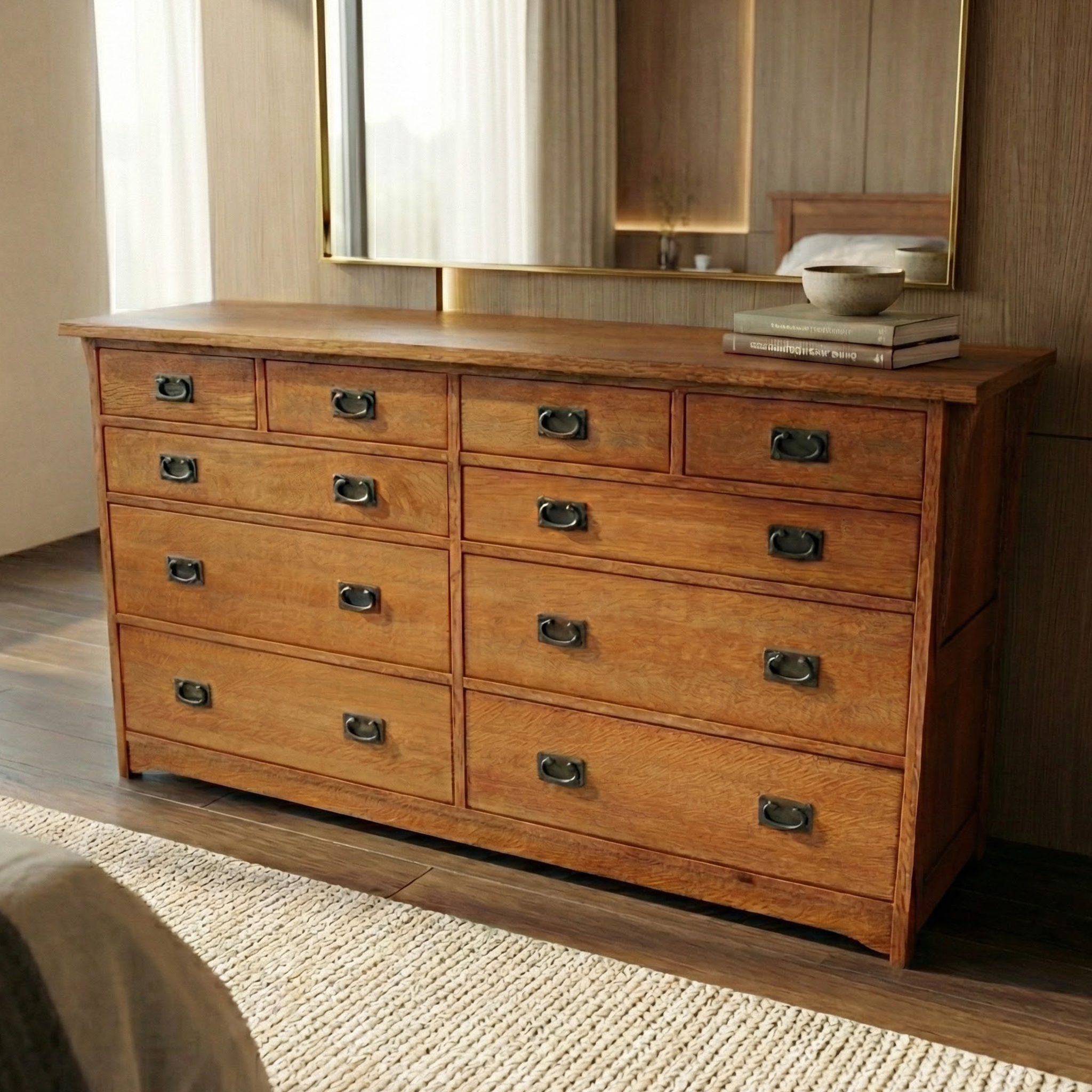 Mission 10-Drawer Dresser - Solid Oak _ 3104-dresser