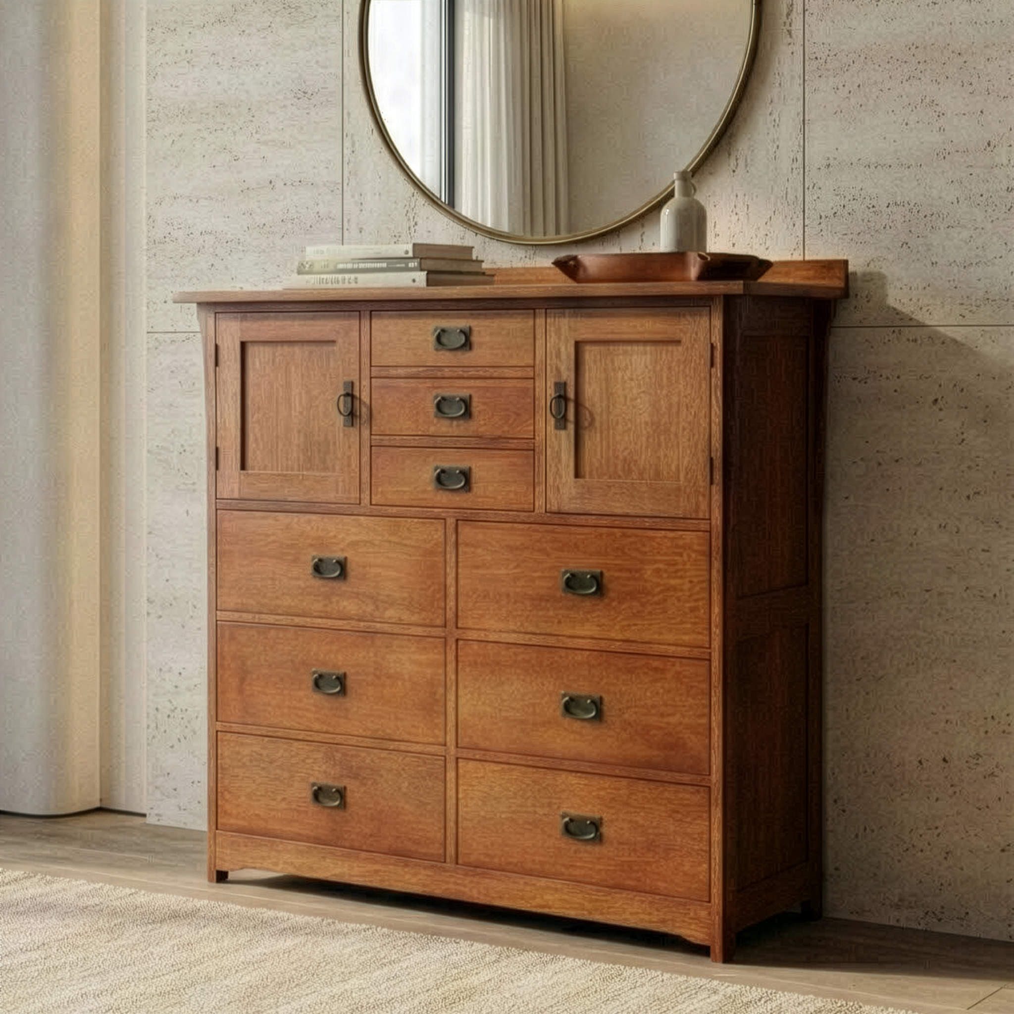 Mission 9-Drawer Bedroom Chest - Solid Oak _ 3106-dresser
