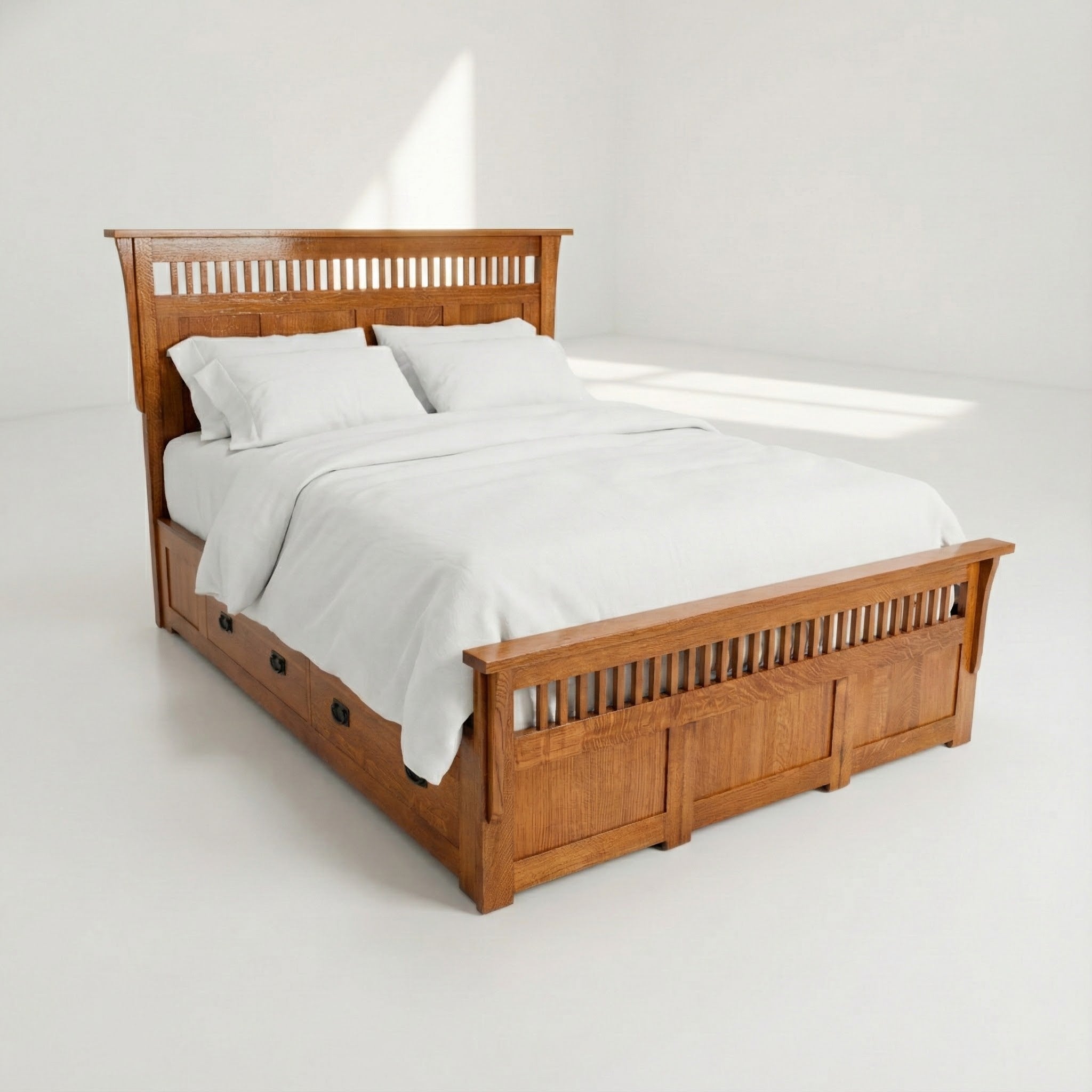 Queen Panel Spindle Platform Bed Frame - Solid Oak