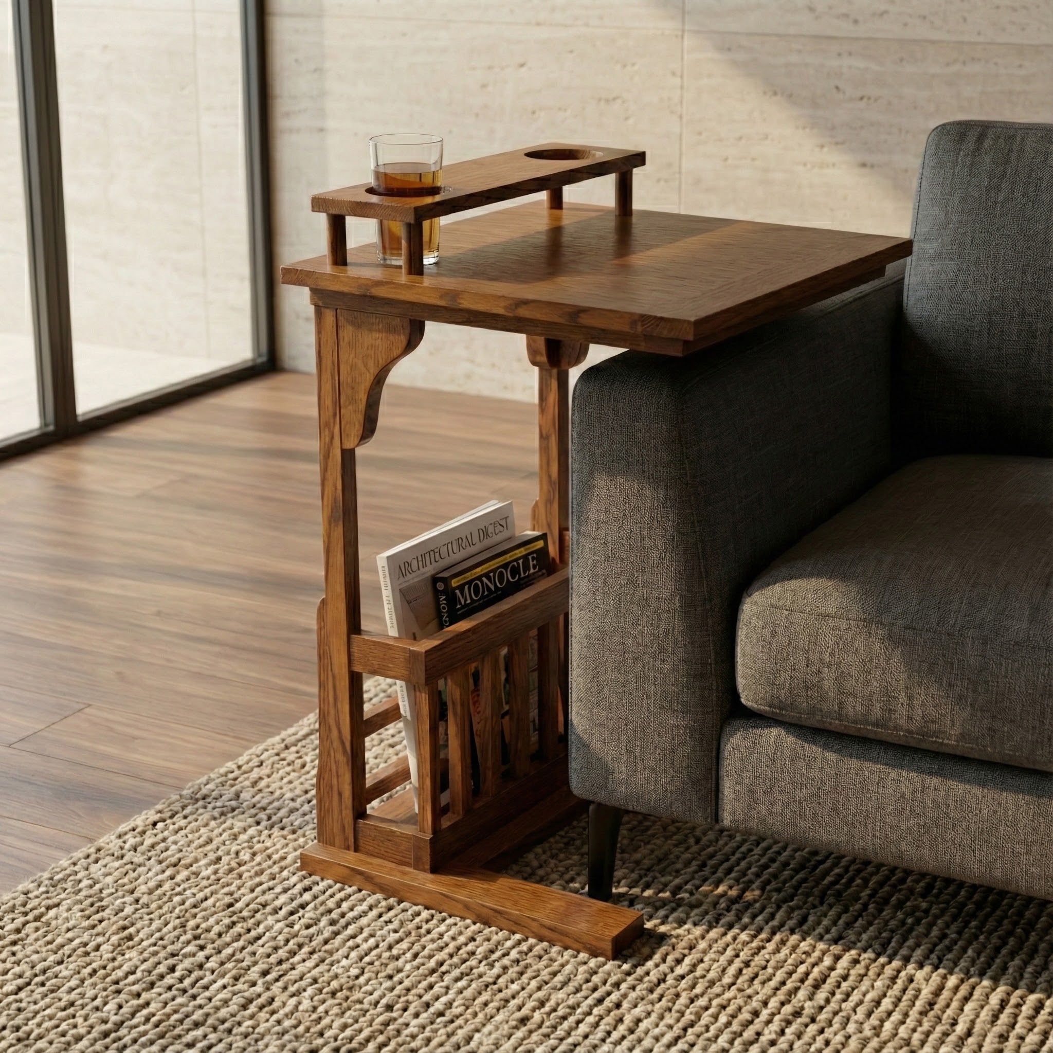 Sofamate with Cup Holders - Solid Oak