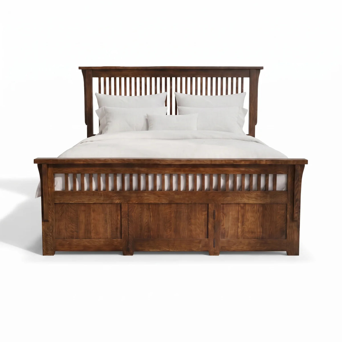 Spindle Platform Bed Frame - Walnut on a white background