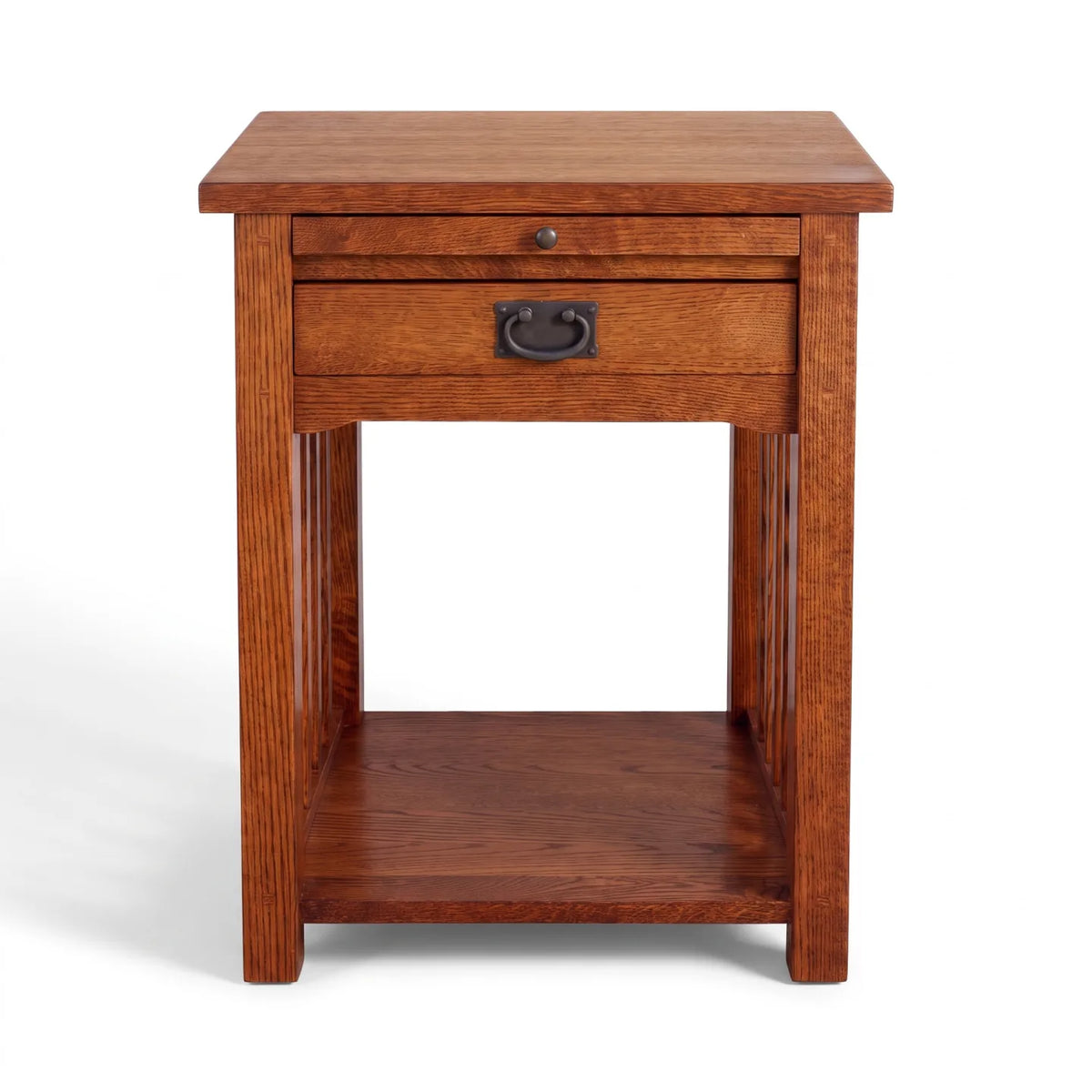 Mission 1-Drawer Tray Nightstand - Antique Brown on a white background