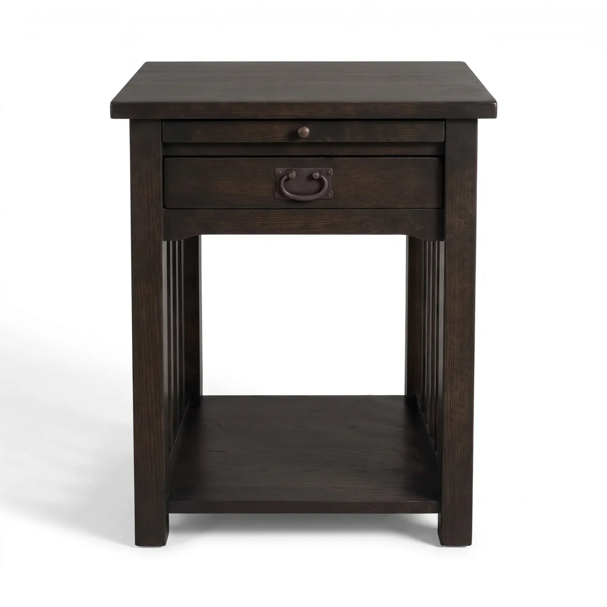 Mission 1-Drawer Tray Nightstand - Charcoal on a white background
