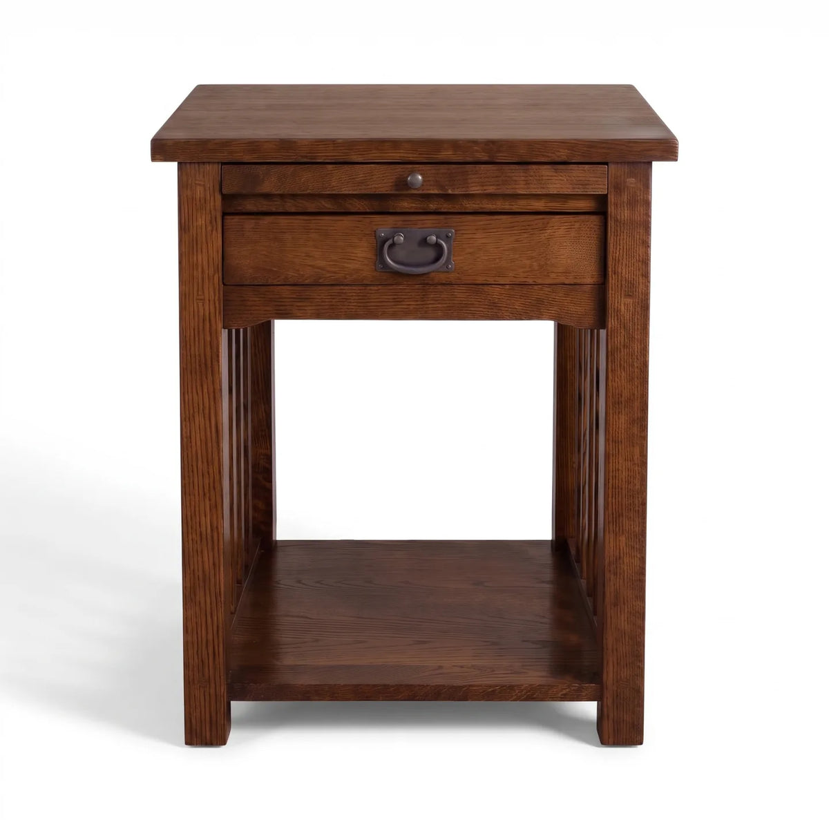 Mission 1-Drawer Tray Nightstand - Walnut on a white background