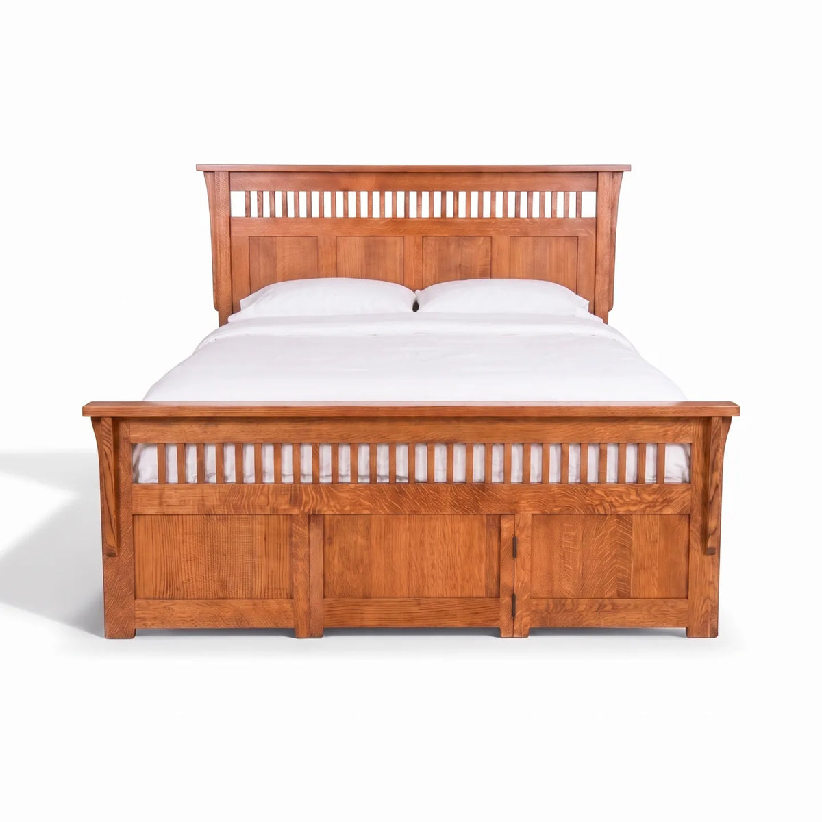 Panel Spindle Platform Bed Frame - Antique Brown on a white background