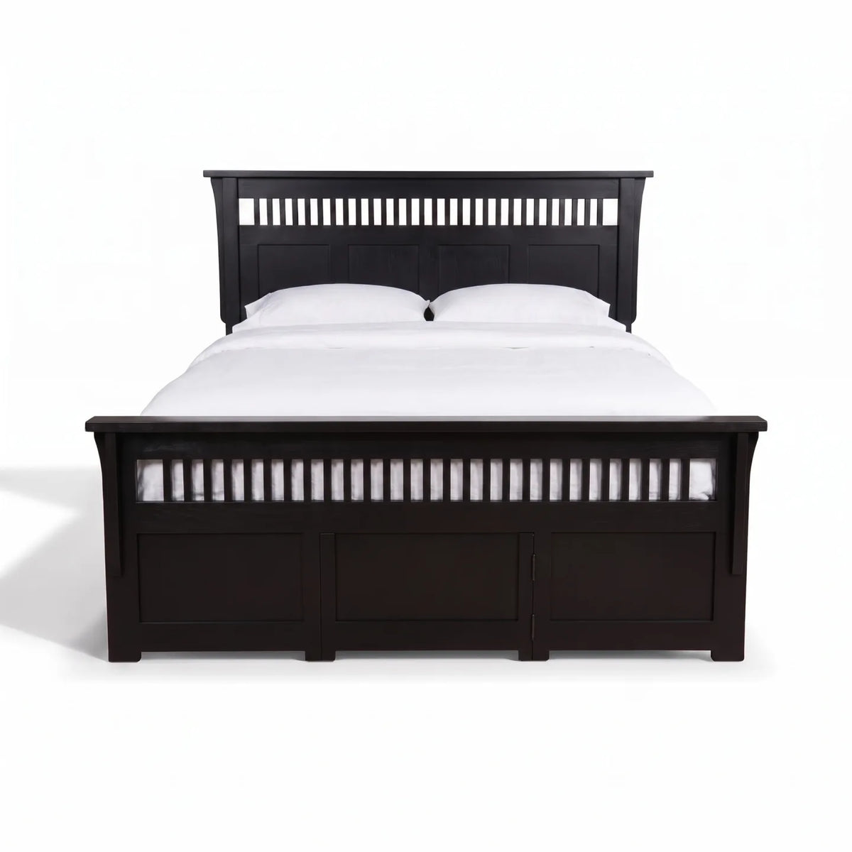 Panel Spindle Platform Bed Frame - Black on a white background
