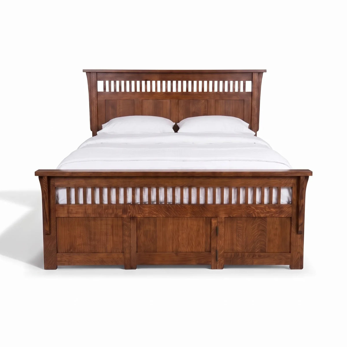 Panel Spindle Platform Bed Frame - Walnut on a white background