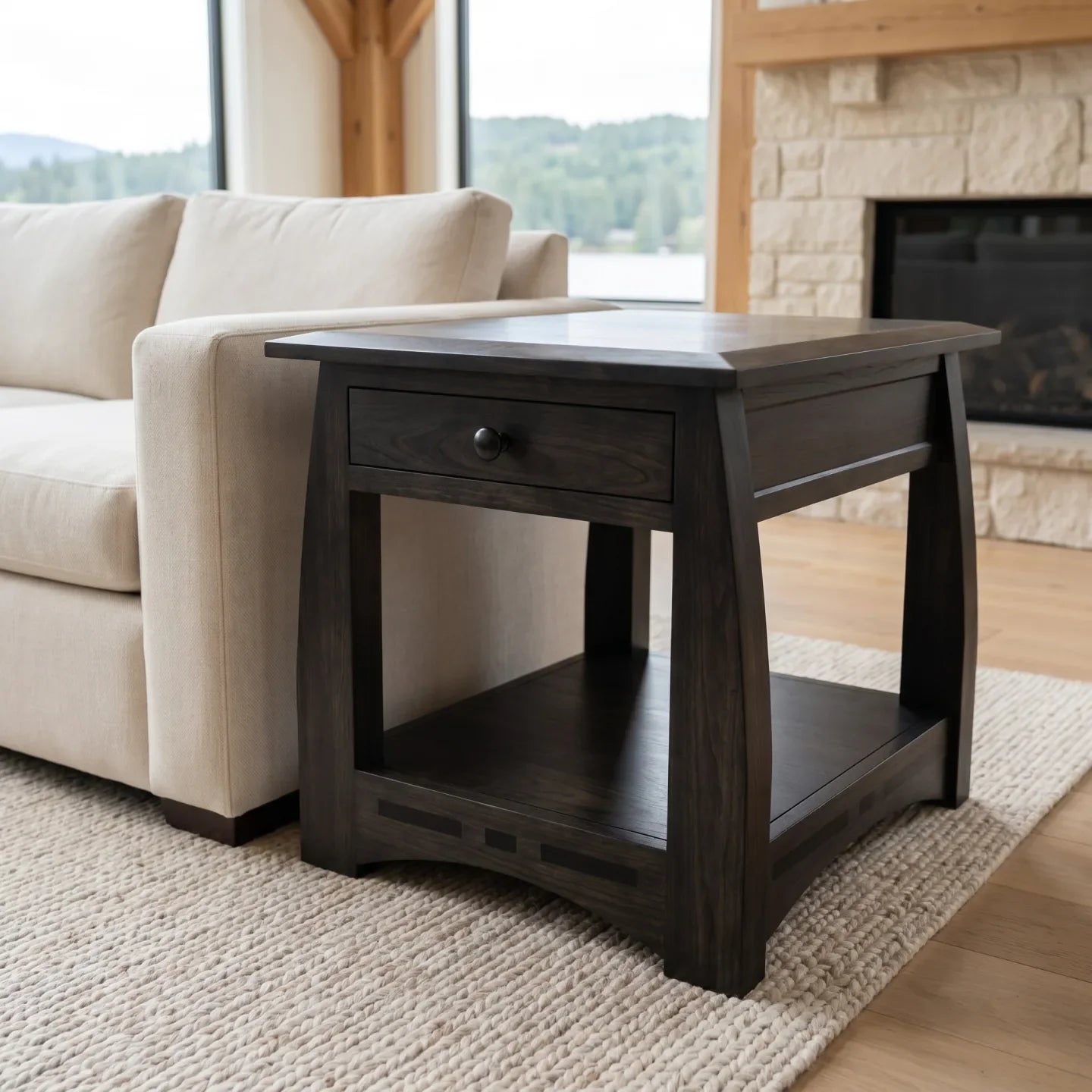 African Inlay End Table - Black