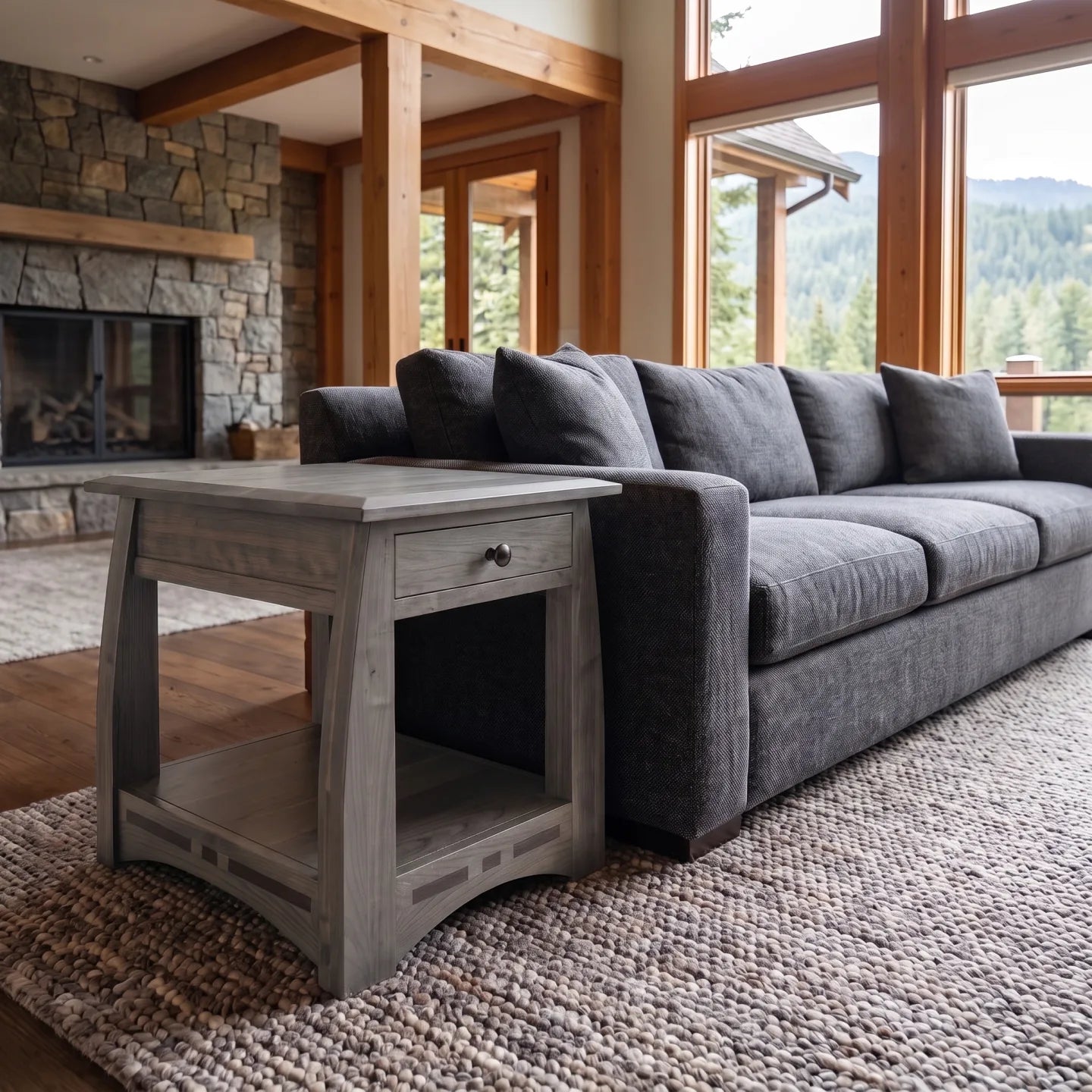 African Inlay End Table - Stone Gray