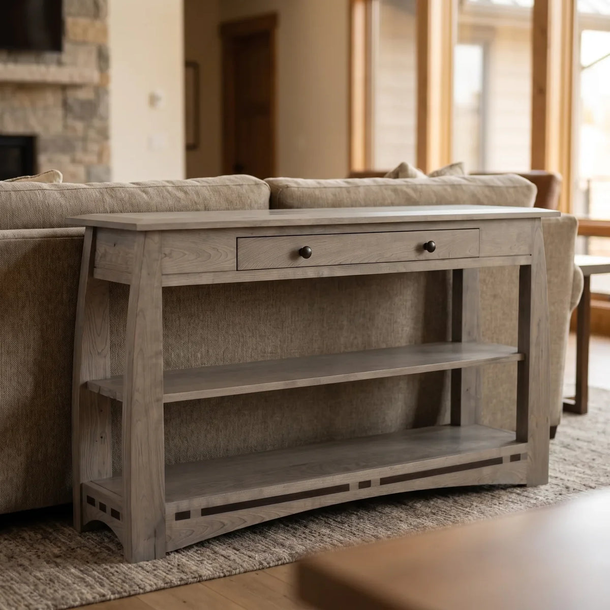 African Inlay Sofa Table - Stone Gray