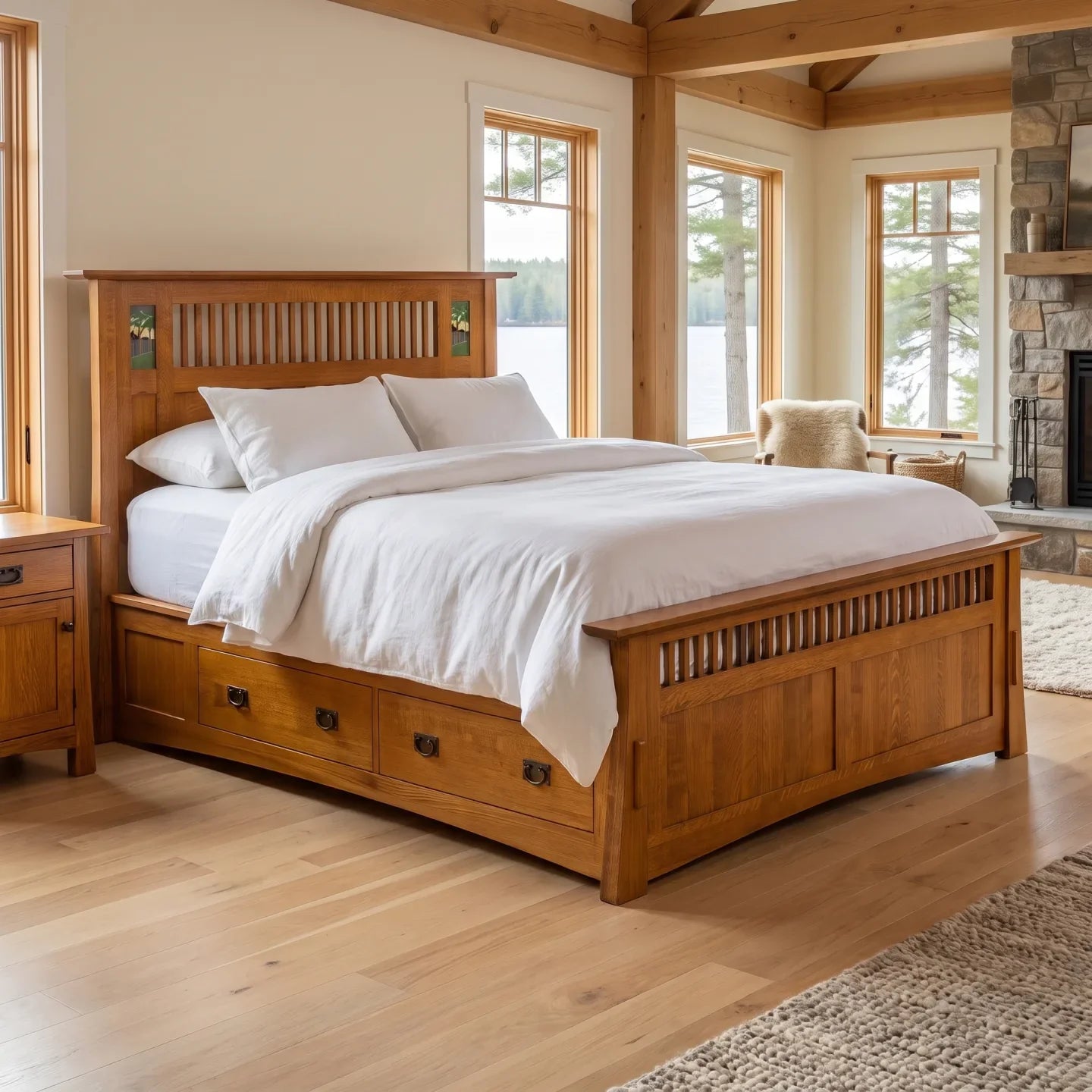 Queen Mosaic Platform Bungalow Bed Frame - Country