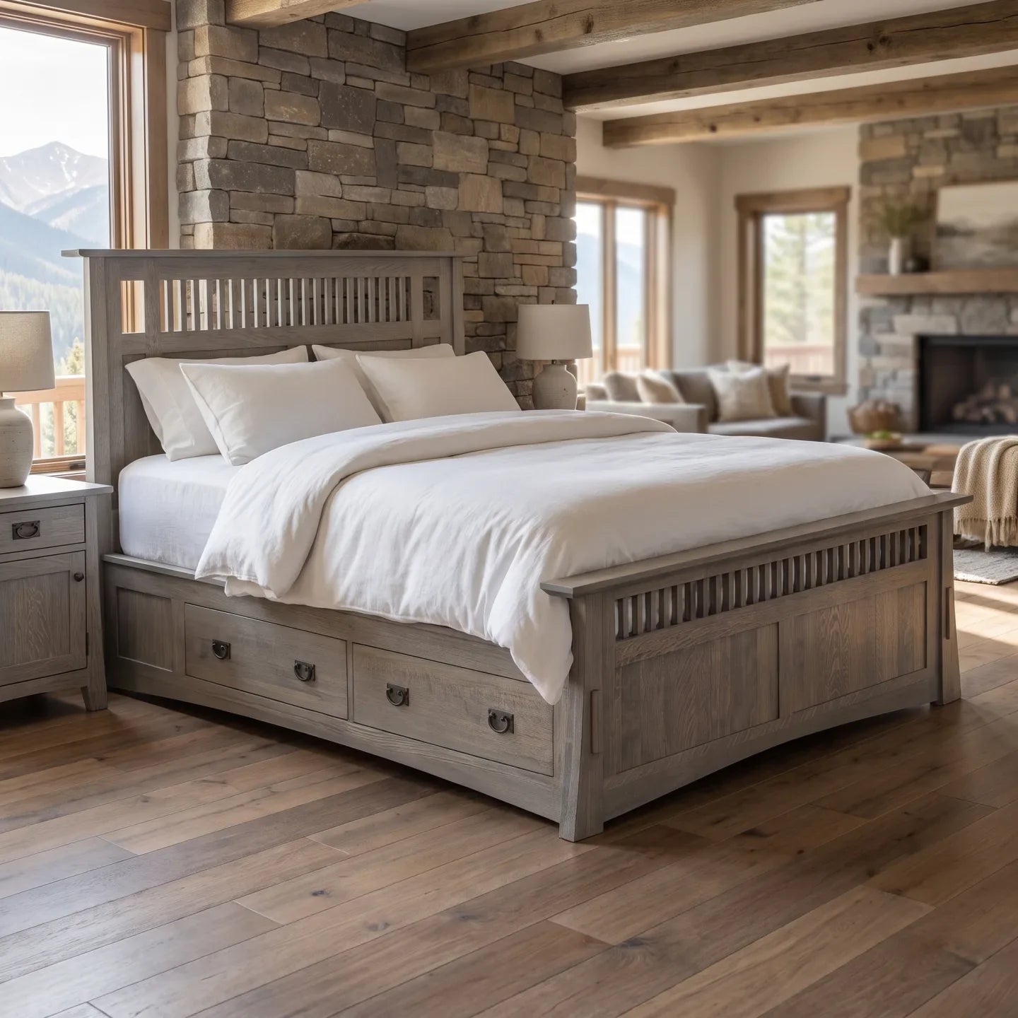 Queen Mosaic Platform Bungalow Bed Frame - Stone Gray