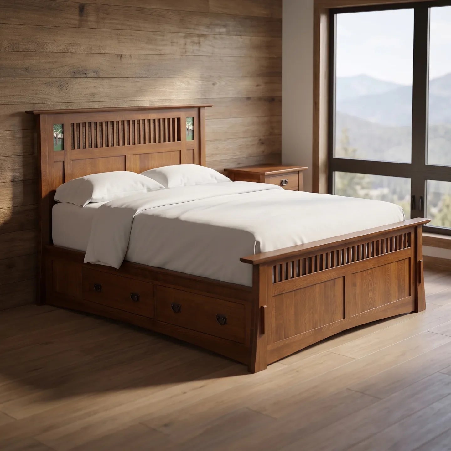 Queen Mosaic Platform Bungalow Bed Frame - Walnut