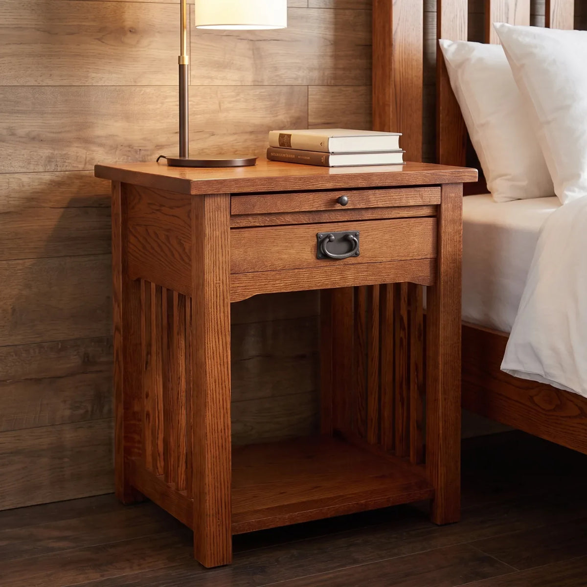 Mission 1-Drawer Tray Nightstand - Antique Brown