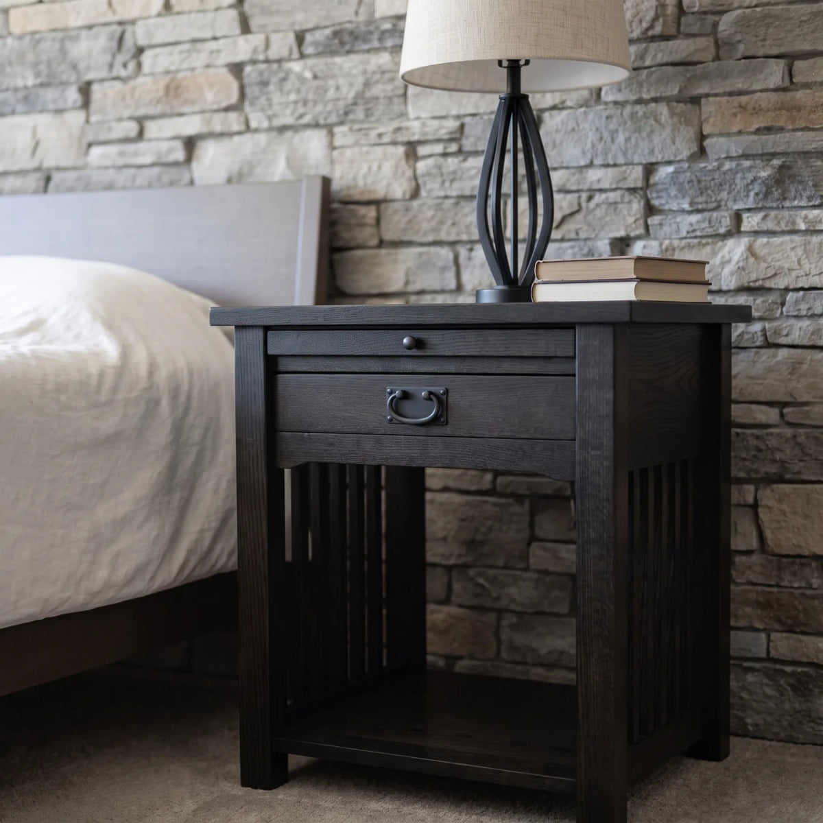 Mission 1-Drawer Tray Nightstand - Black