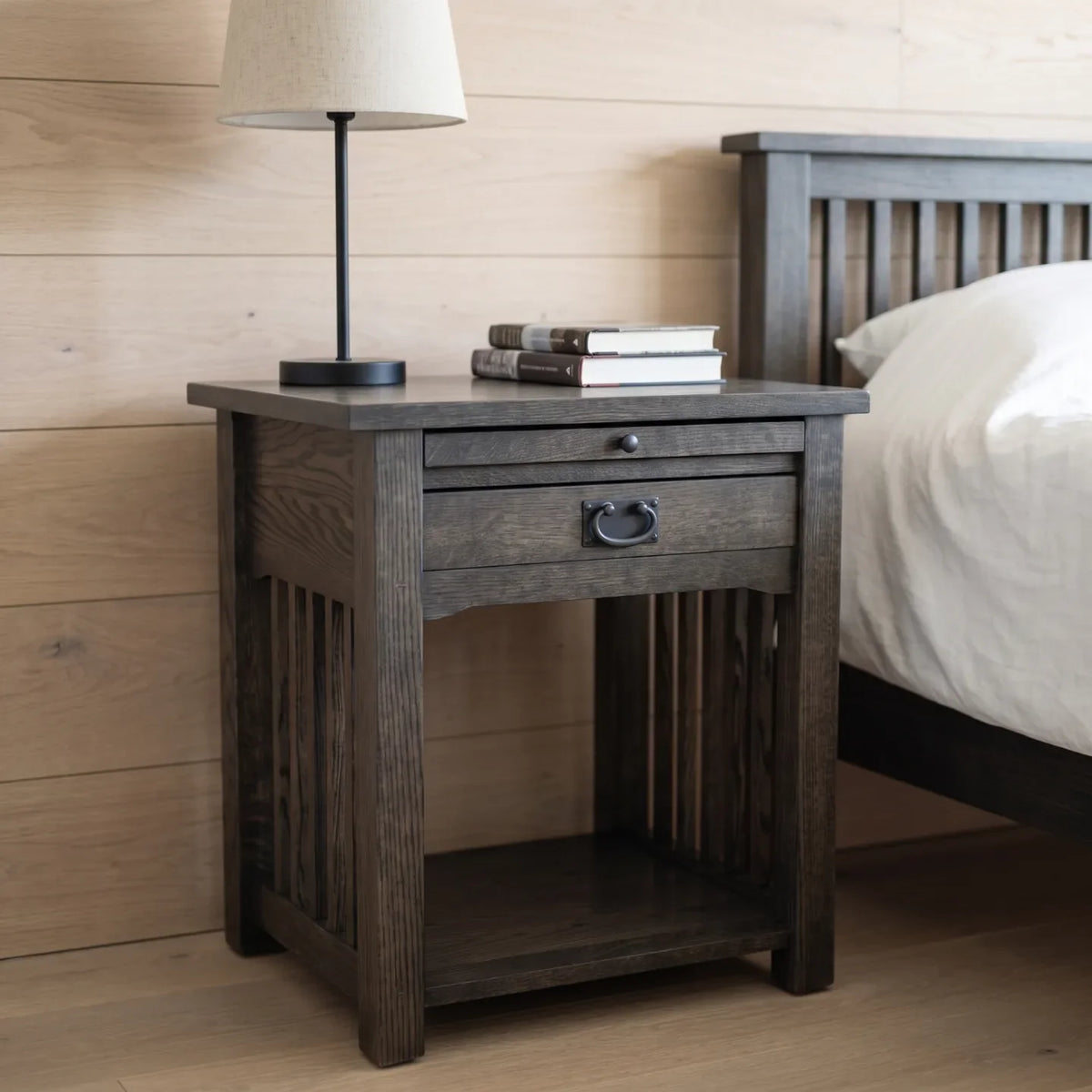 Mission 1-Drawer Tray Nightstand - Charcoal