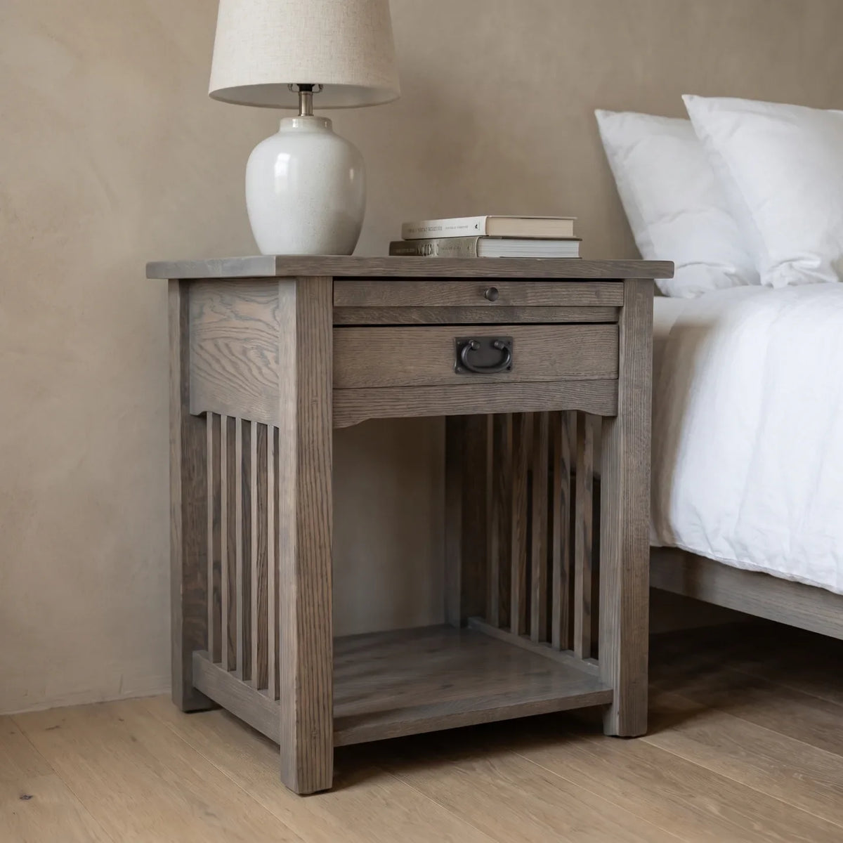 Mission 1-Drawer Tray Nightstand - Stone Gray