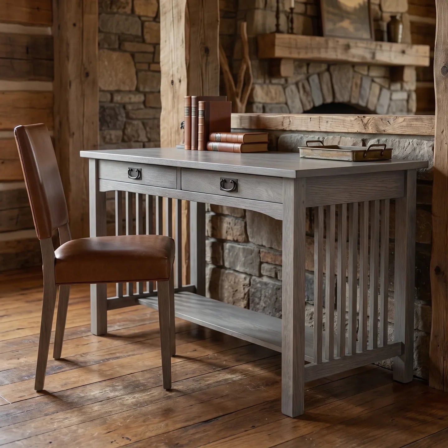 Mission 2-Drawer Desk - Stone Gray
